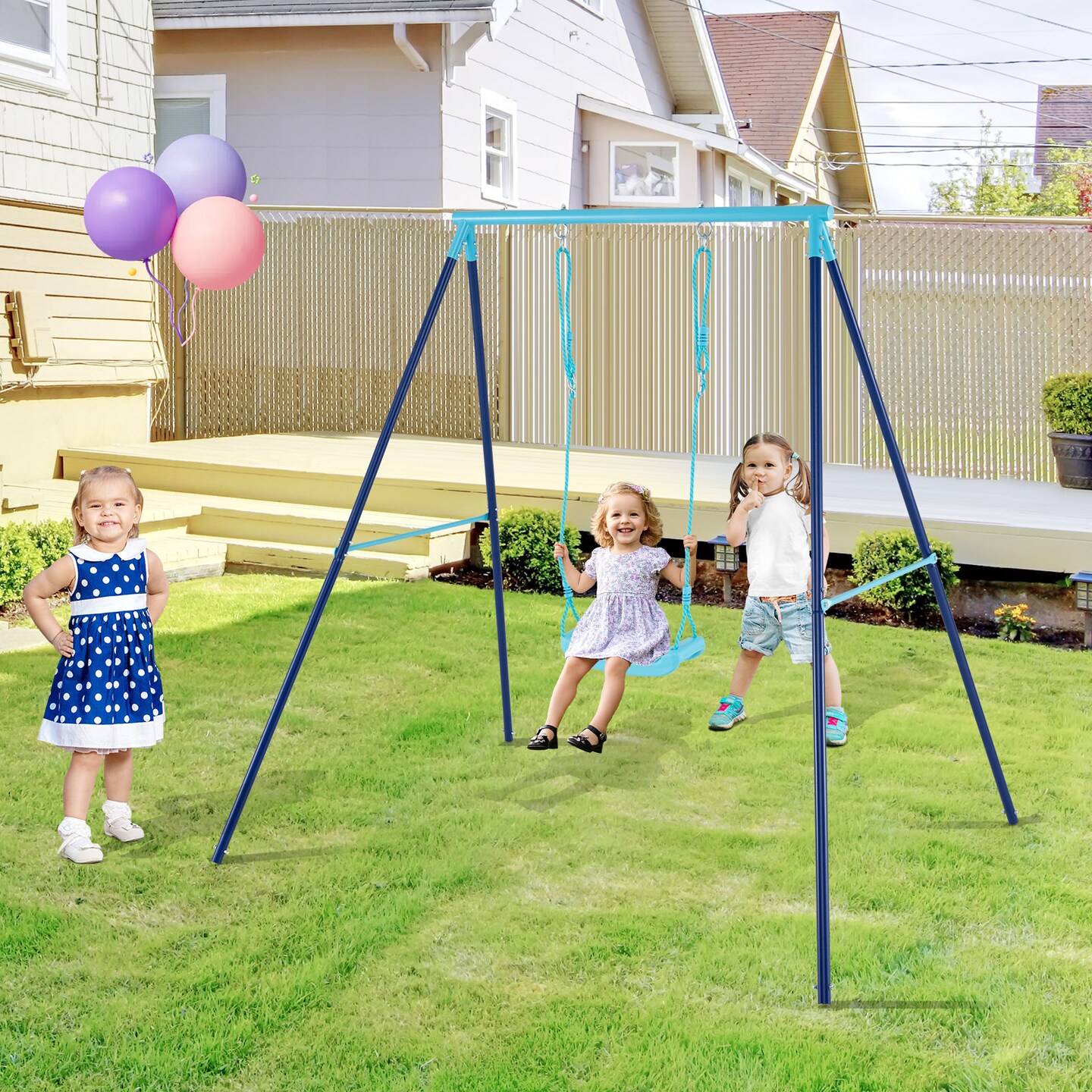 Adjustable Metal Swing Set with Stand and Seat Height 14-28 inches for Kids