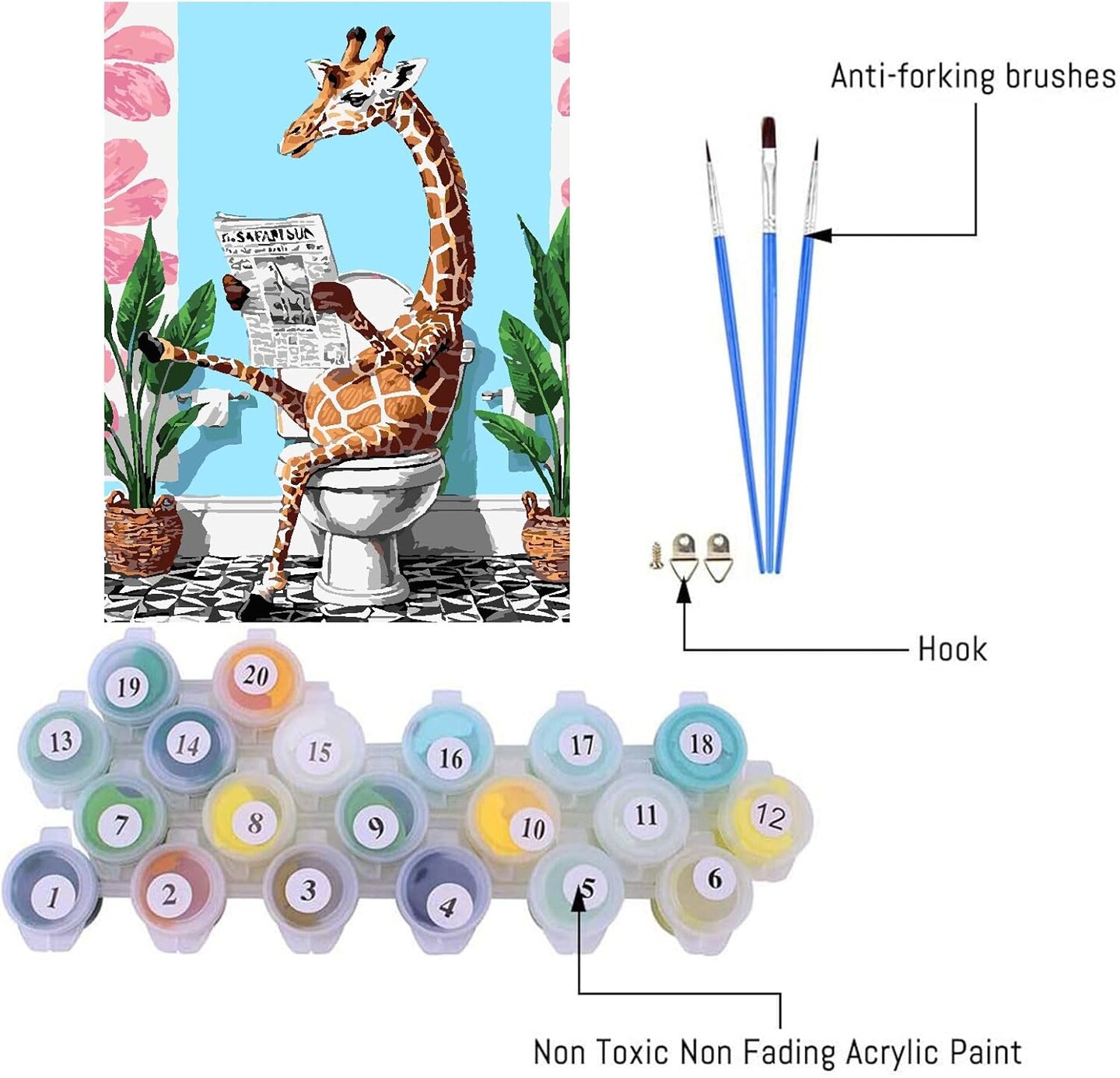 Paint by Number Kit for Adult, Easy Toilet Giraffe Acrylic Paint by Numbers Kits on Canvas, Animal Oil Painting Kits Adults&#x27; Paint-by-Number Kits for Home Wall Decor 12x16inch
