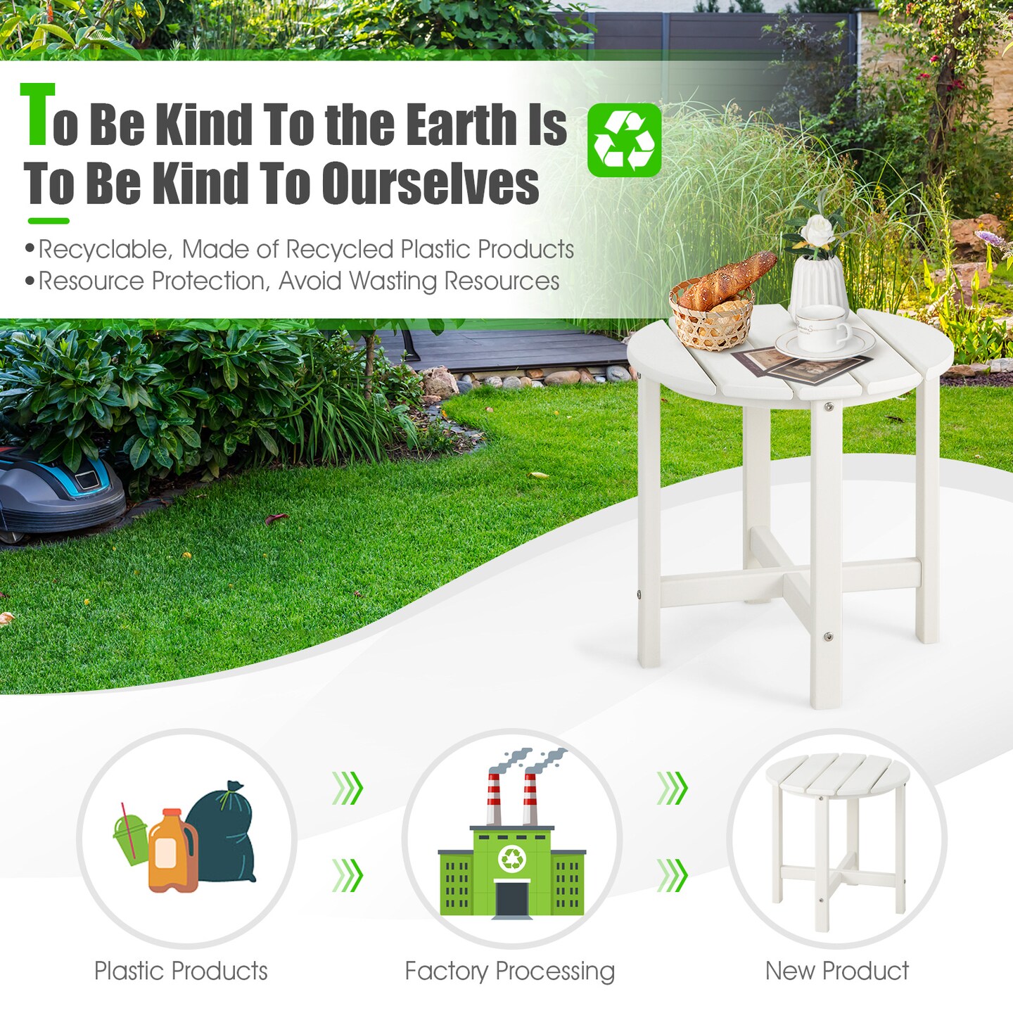 18 Inch Set of 2 Round Outdoor Adirondack Side Tables with Slatted Design and X-Shaped Structure