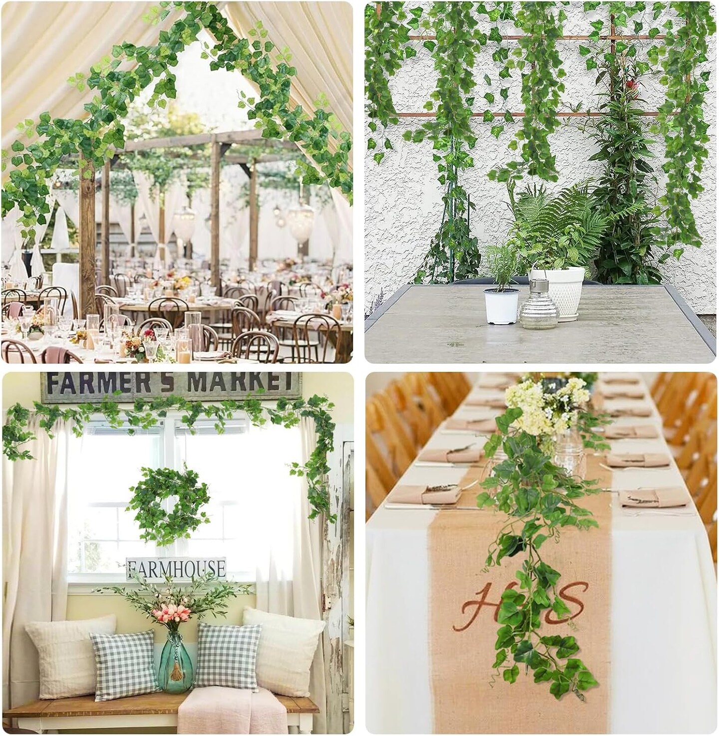 Artificial Vines Ivy Garland 2Pcs 6Ft Fake Hanging Twigs Vine Plants Faux Green Grape Leaves Greenery for Indoor Outdoor Home Office Garden