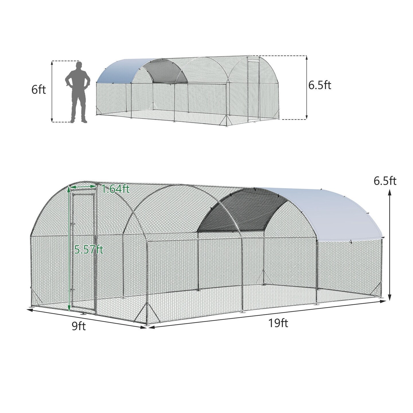 Galvanized Metal Chicken Coop with Waterproof Cover, Lockable Door and Spacious Design