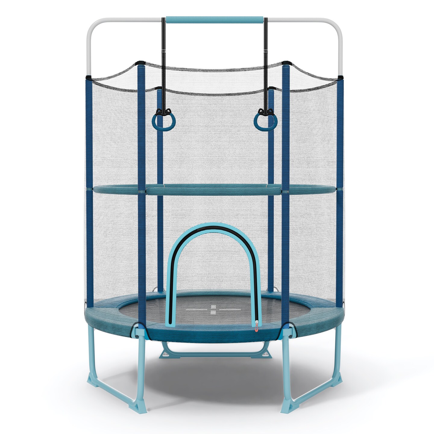 Metal Kids Trampoline with Gymnastic Bar and Safety Net