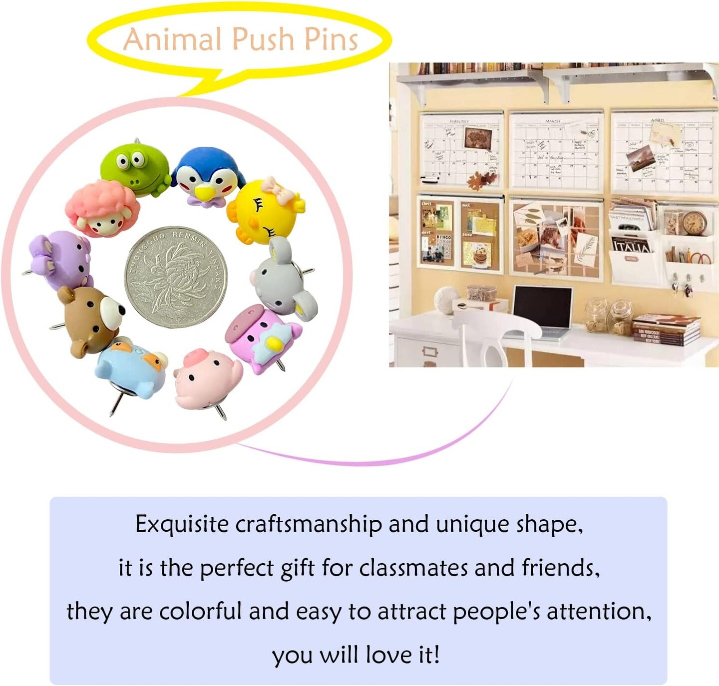 30 Pcs Animal Push Pins Decorative Push Pins Cute Animal Thumbtack for for Cork Board, Photo Wall, Map