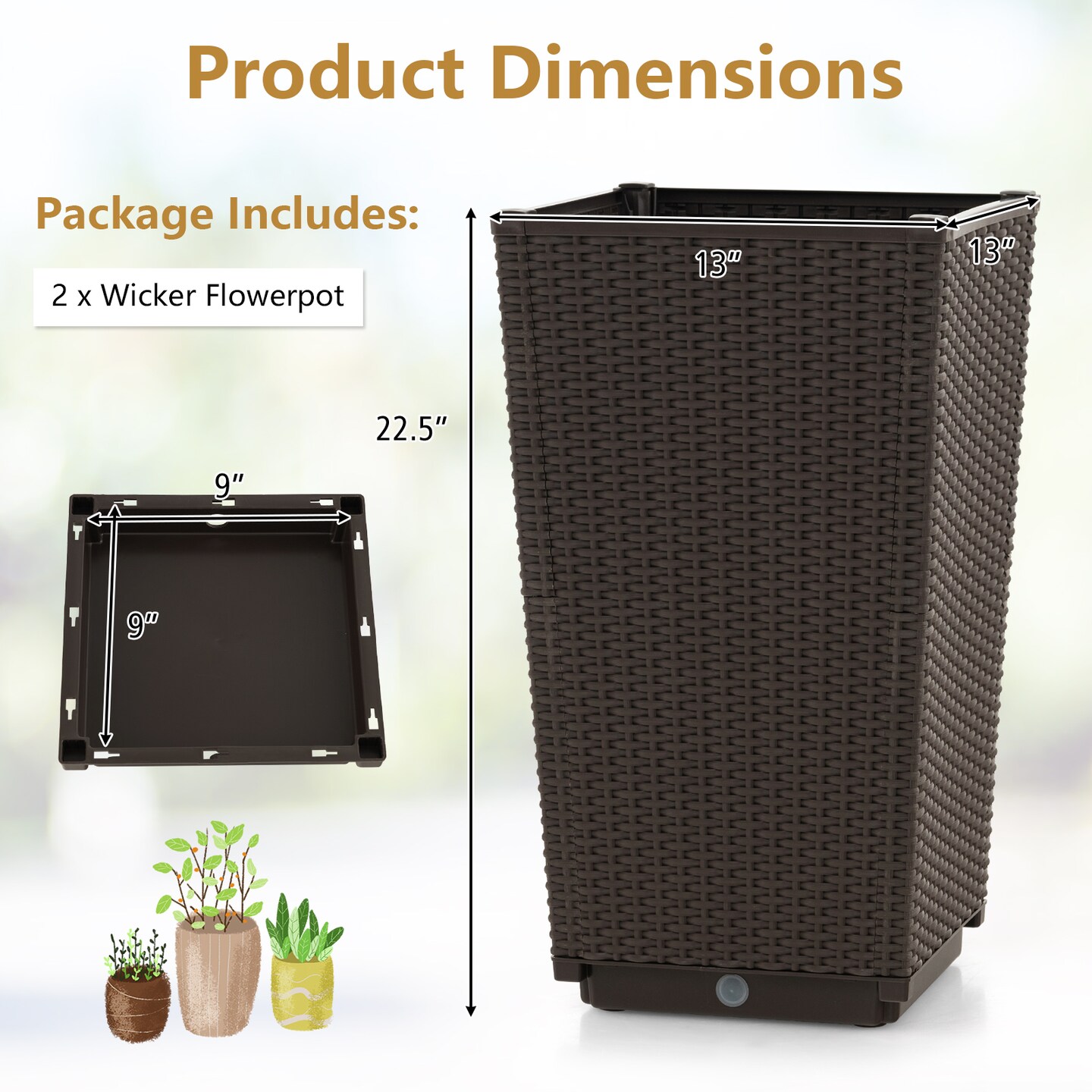 Wicker Planter Set of 2 with Self-Watering System and Weather-Resistant PP Material