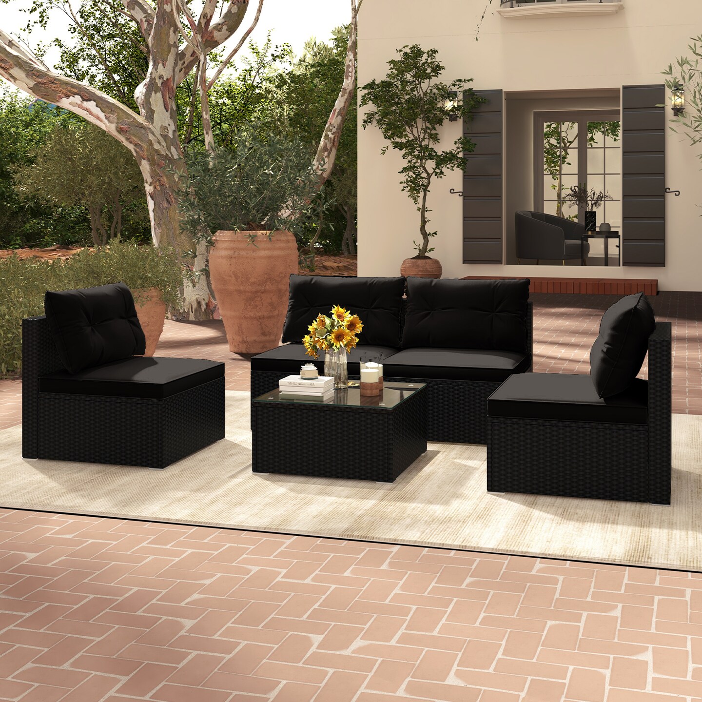 5-Piece Outdoor Patio Furniture Set with Cushions and Coffee Table and Rustproof Steel Frame