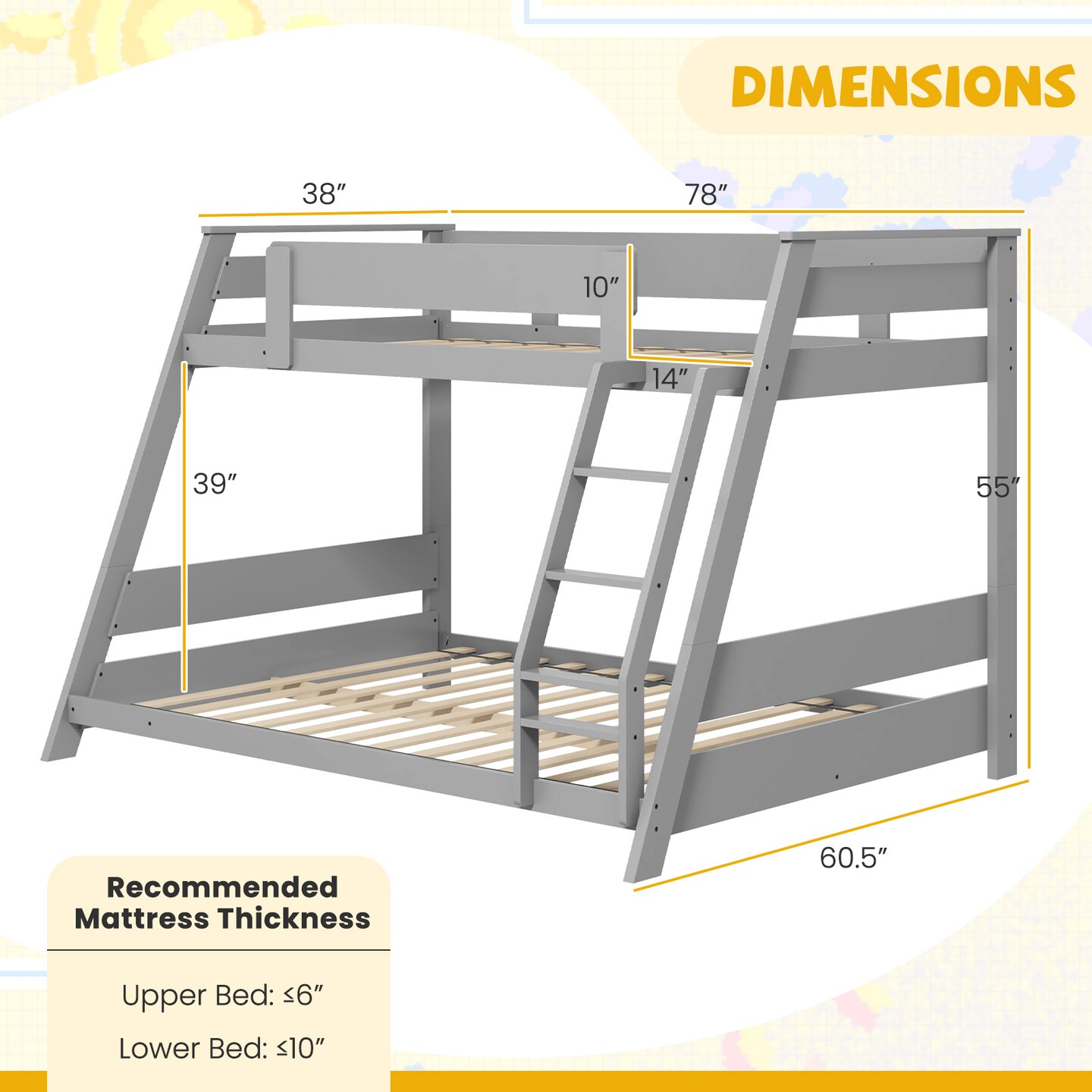 Solid Wood Twin Over Full Low Bunk Bed, Convertible, Sturdy and Safe Design