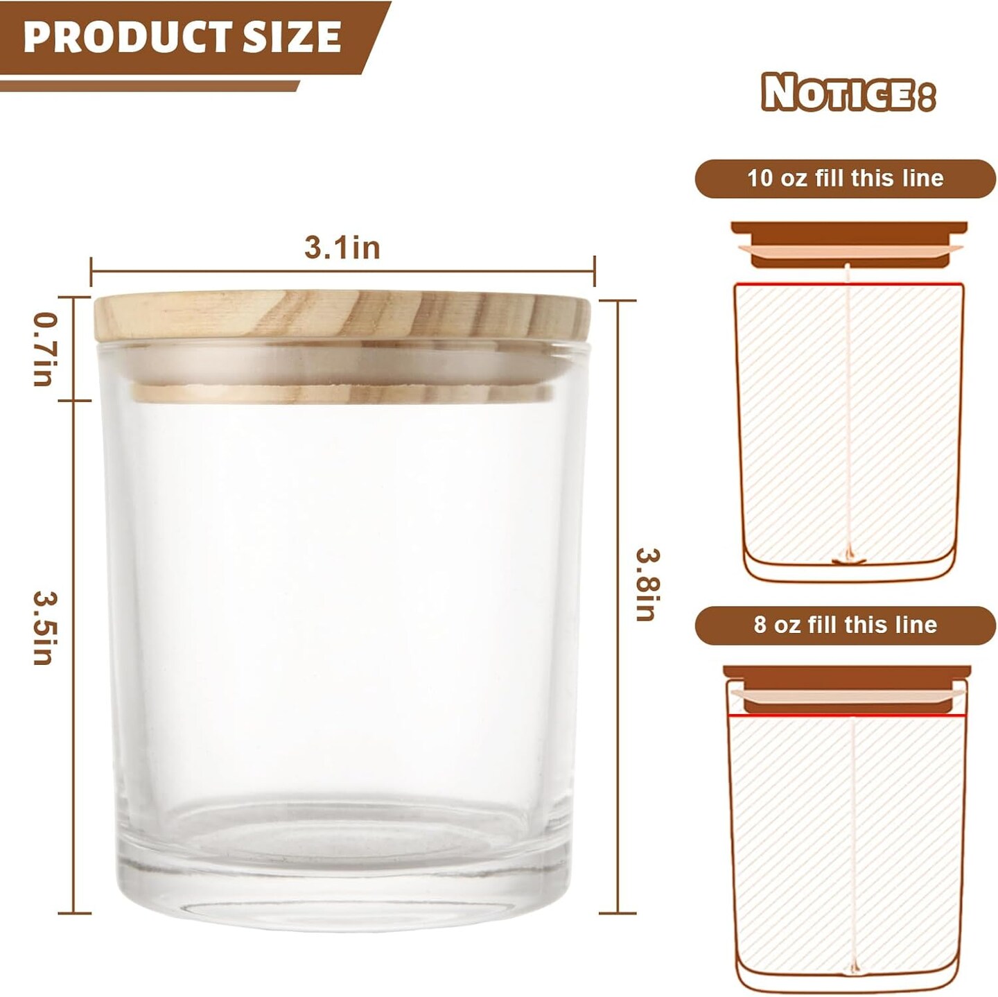 12 Pack 10 OZ Clear Glass Candle Jars, Glass Candle Making Jars with Bamboo Lids, Empty Clear Glass Candle Jars, Bulk Candle Containers for Making Candles - Dishwasher Safe