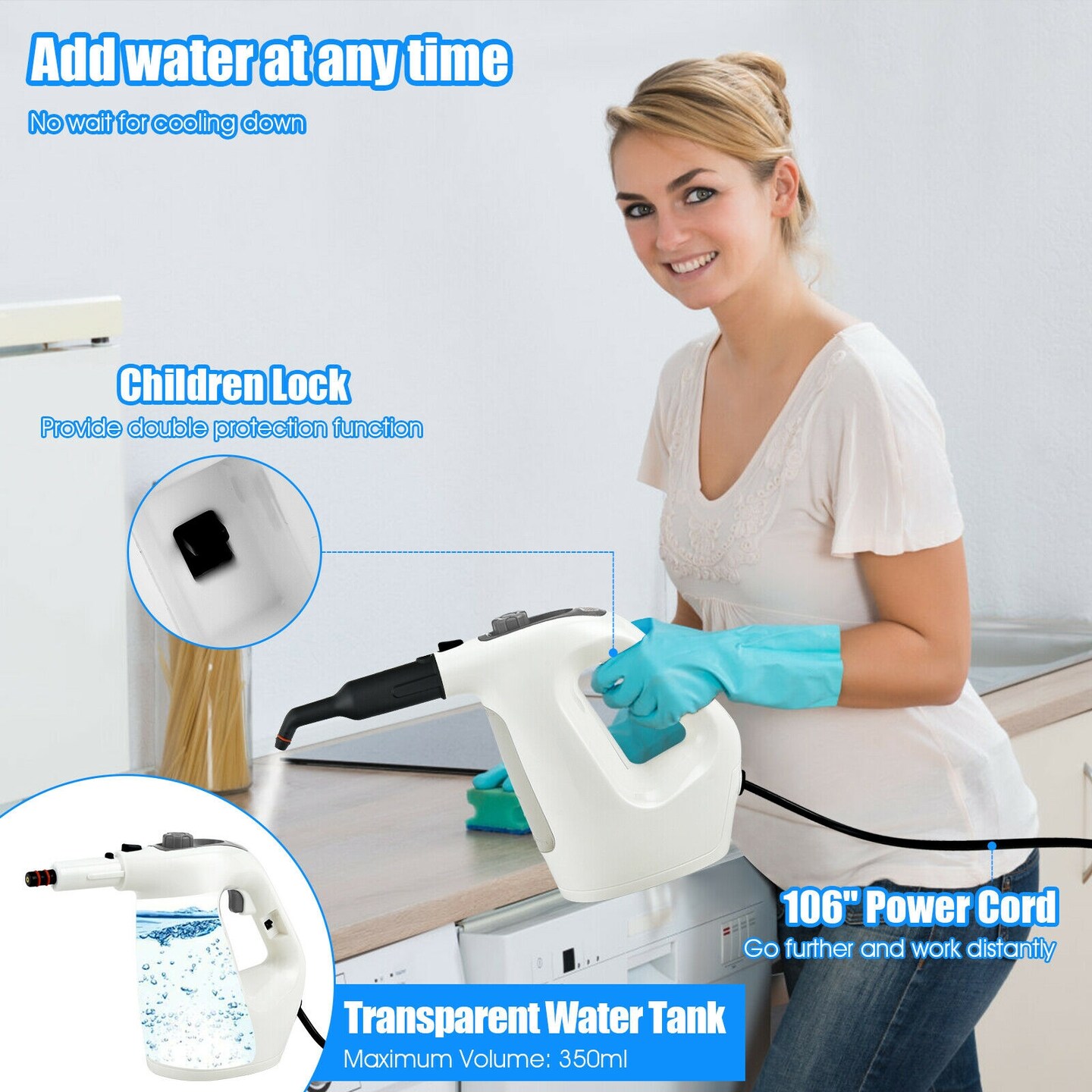 17 Pieces Multipurpose Pressurized Steam Cleaner with Transparent Water Tank