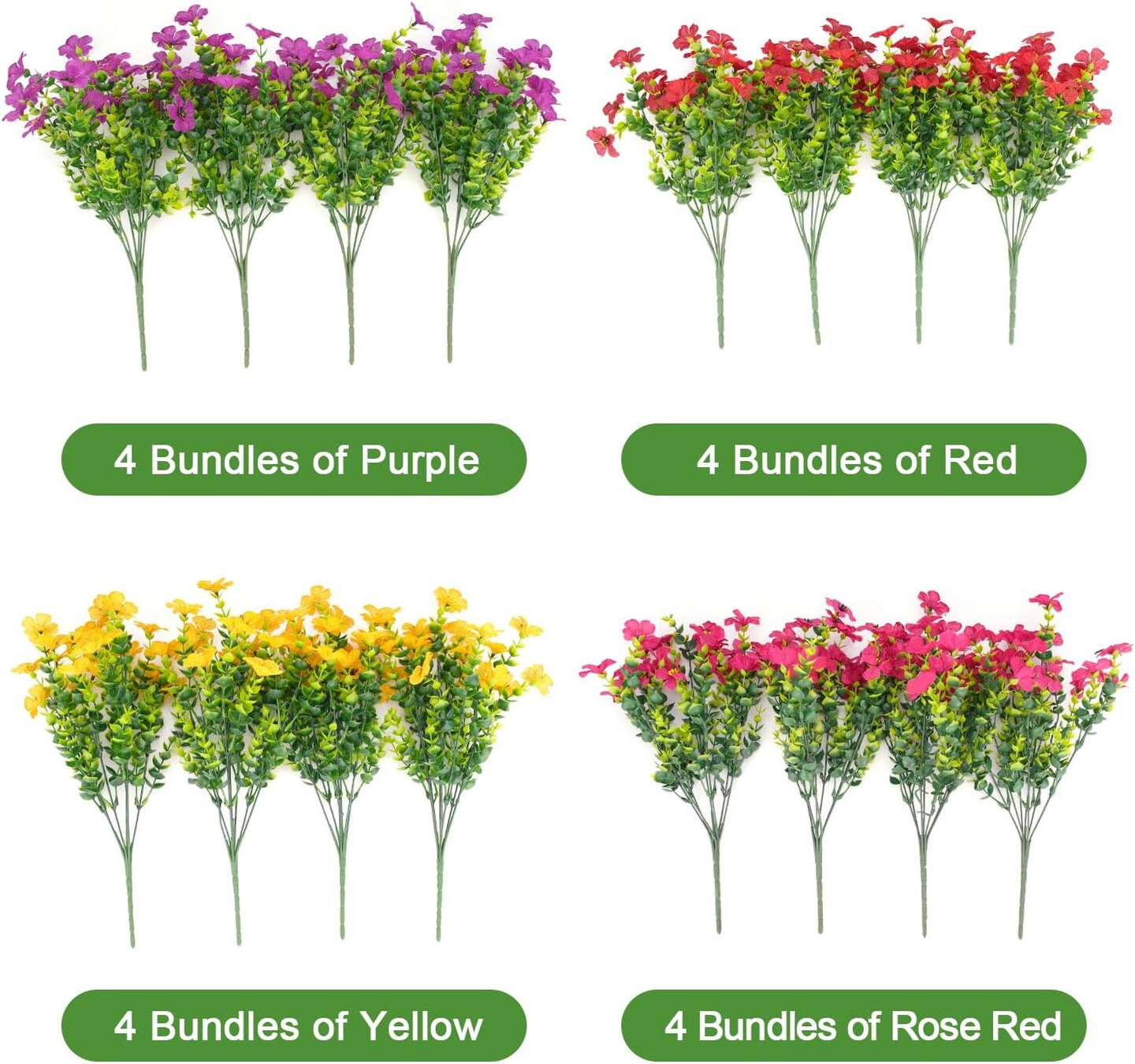 16 Bundles Artificial Flowers for Outdoors Spring