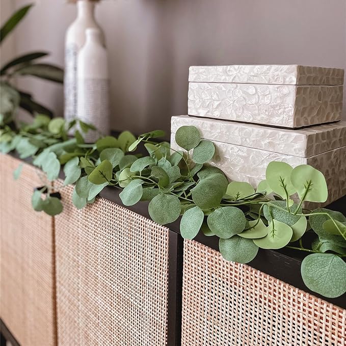 12 Pack 84 Ft Artificial Eucalyptus Garland – Greenery Vines for Wedding, Party, Table, Fireplace, Bedroom, Wall & Home Decor