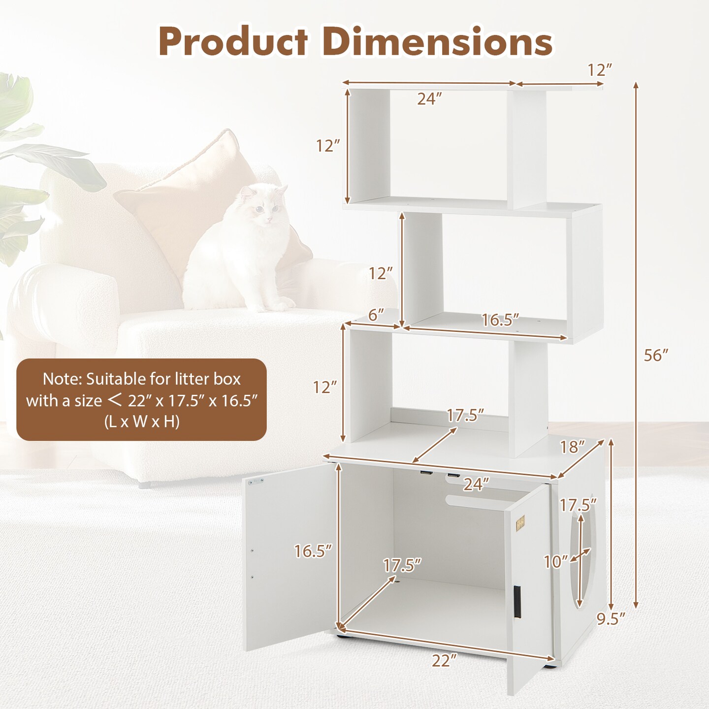 MDF Metal Cat Cabinet with Shelves and Litter Box Enclosure