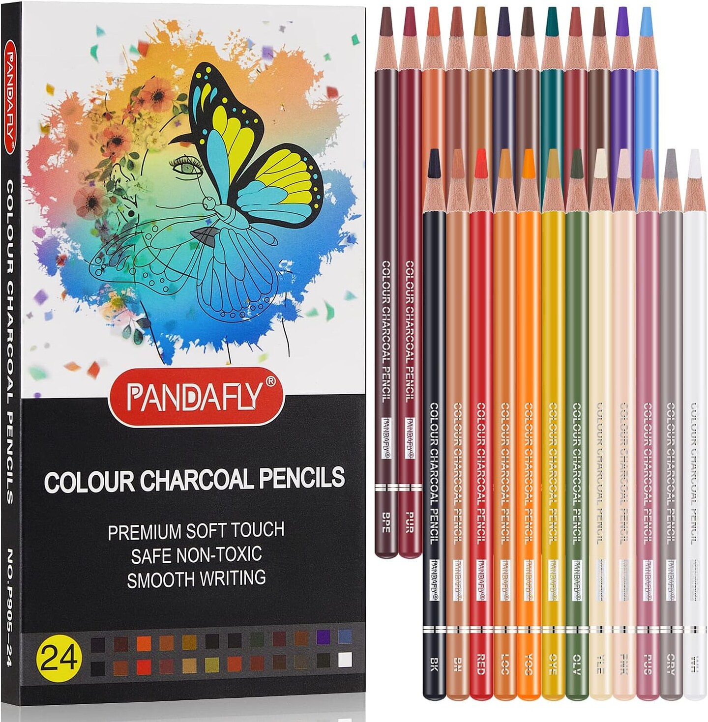Professional Colored Charcoal Pencils Drawing Set, Skin Tone Colored Pencils, Pastel Chalk Pencils for Sketching, Shading, Coloring, Layering &#x26; Blending, 24 Colors