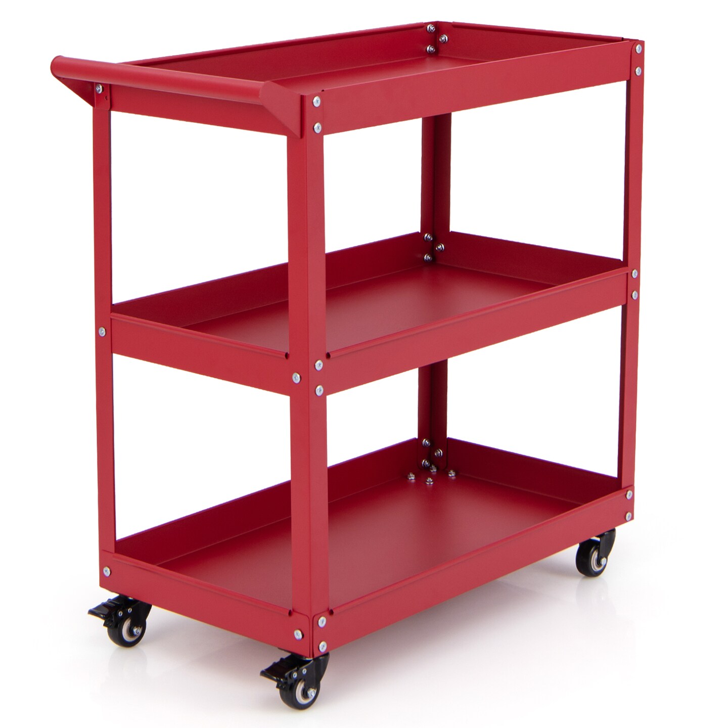 3-Tier Rolling Utility Tool Cart with 3 Large Shelves and 4 Universal Wheels Perfect for Kitchen or Garage