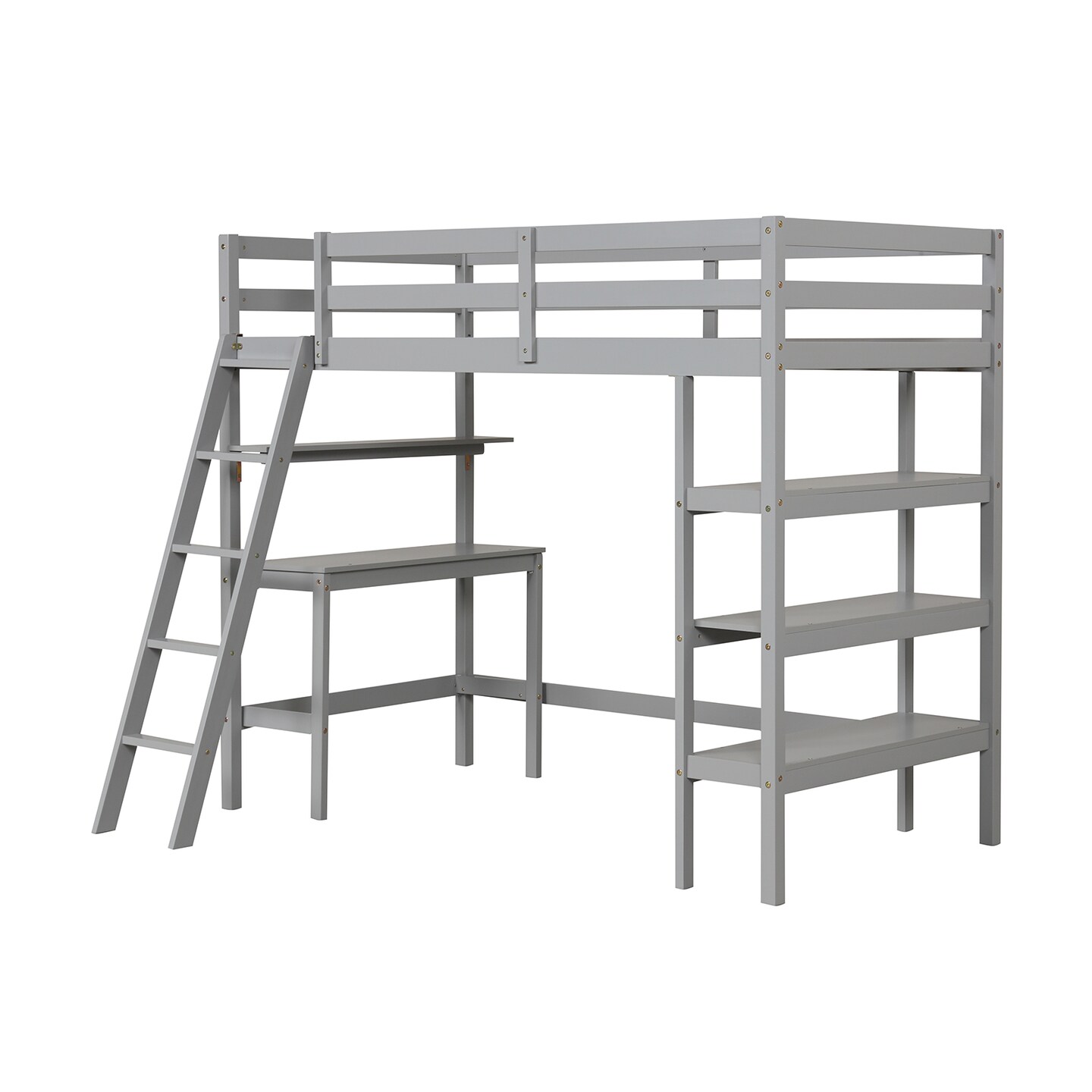 Twin Loft Bed with Desk and Bookshelves for Kids and Teens