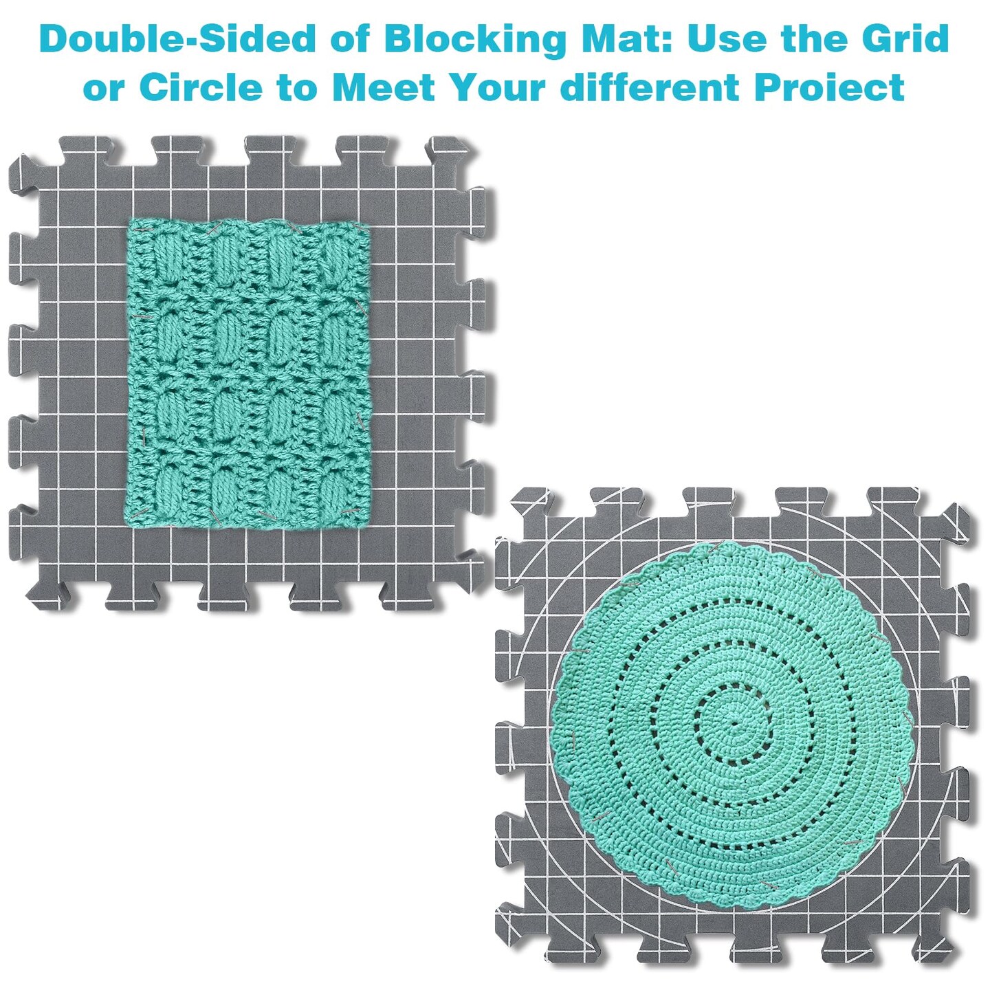 Yrangee Blocking mats for Knitting & Crochet Projects, 2 in 1 Double Side Extra Thick Knitting Blocking Mats with Circle and Lines Blocking Board with 150 T-Pins and Storage Bag