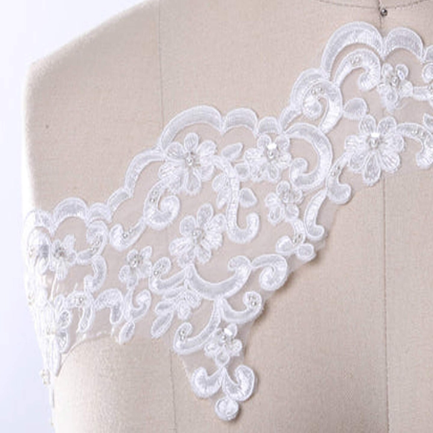 1 Yard 5.5 Inch Wide Ivory Bridal Beaded Veil Lace Trim Wedding Sequined Edging