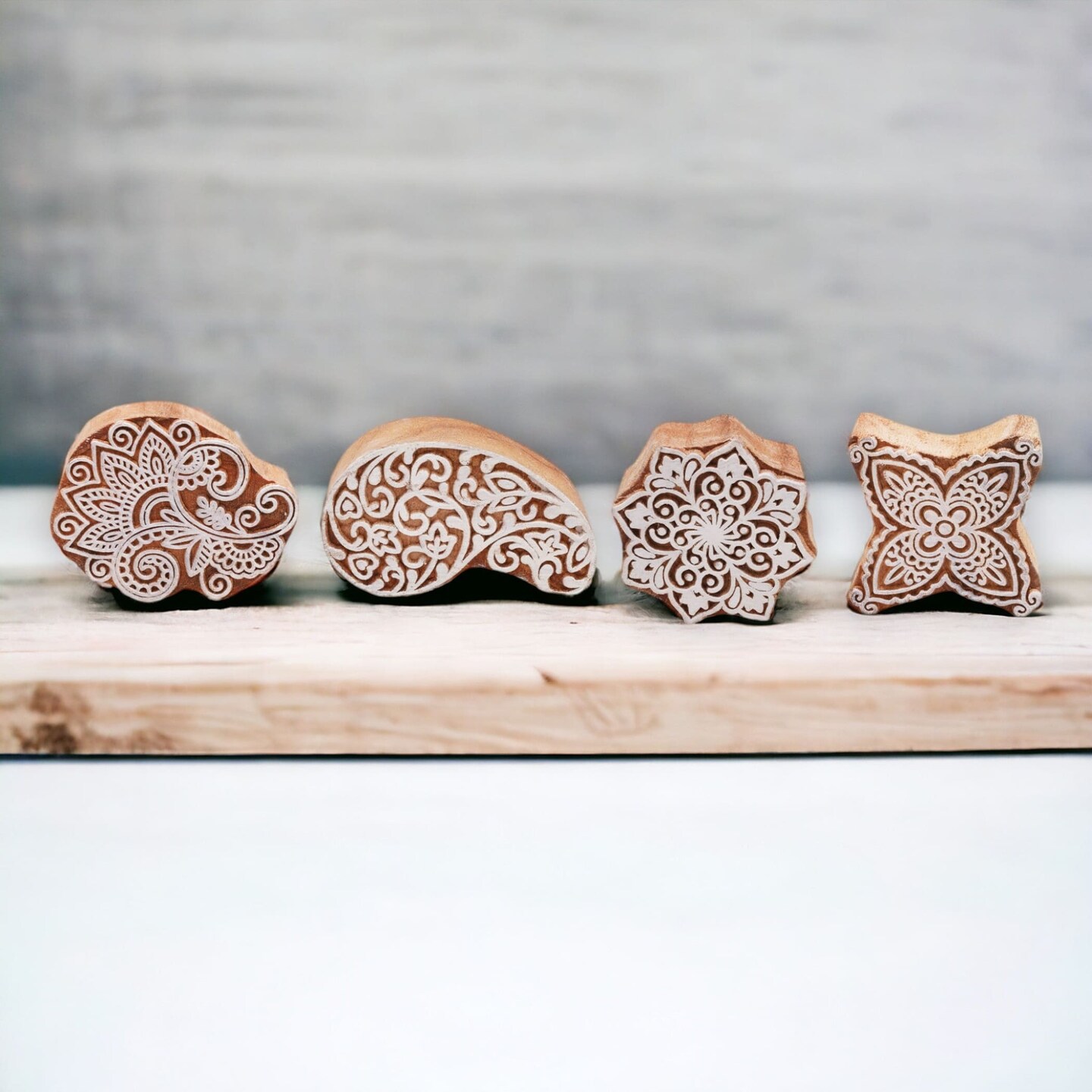 Wooden Printing Stamps Wood Block Stamps for Crafting Handcarved Indian Textile Printing Blocks for Henna Tattoo Saree Border Scrapbooking Clay, Pottery Stamps Mandala Paisley Shapes