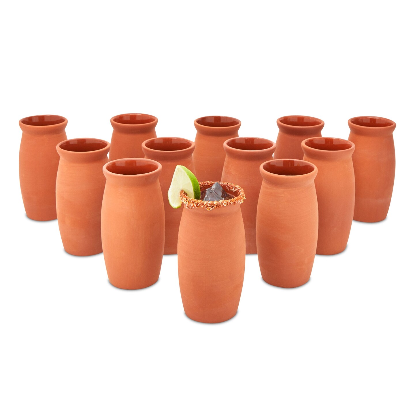 Clay Drinking Cups, Cantaritos de Barro Mexicanos for Margaritas, Tequila, Mexican Fiesta (12 oz), 12 Pack