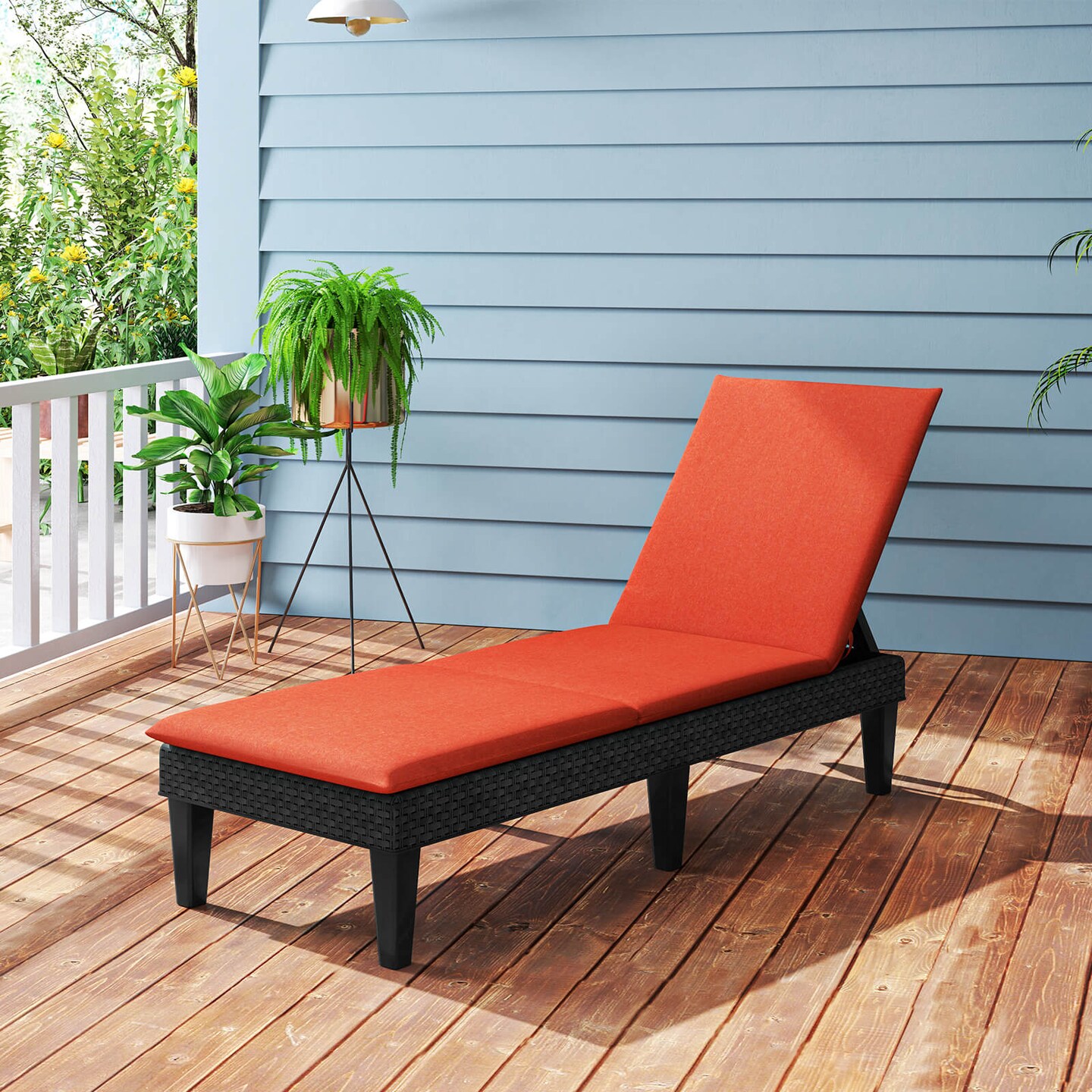 Costway Patio Lounge Chair Recliner Chair with 3-Position Adjustable Backrest & Cushion Blue/Gray/Orange/Red/White