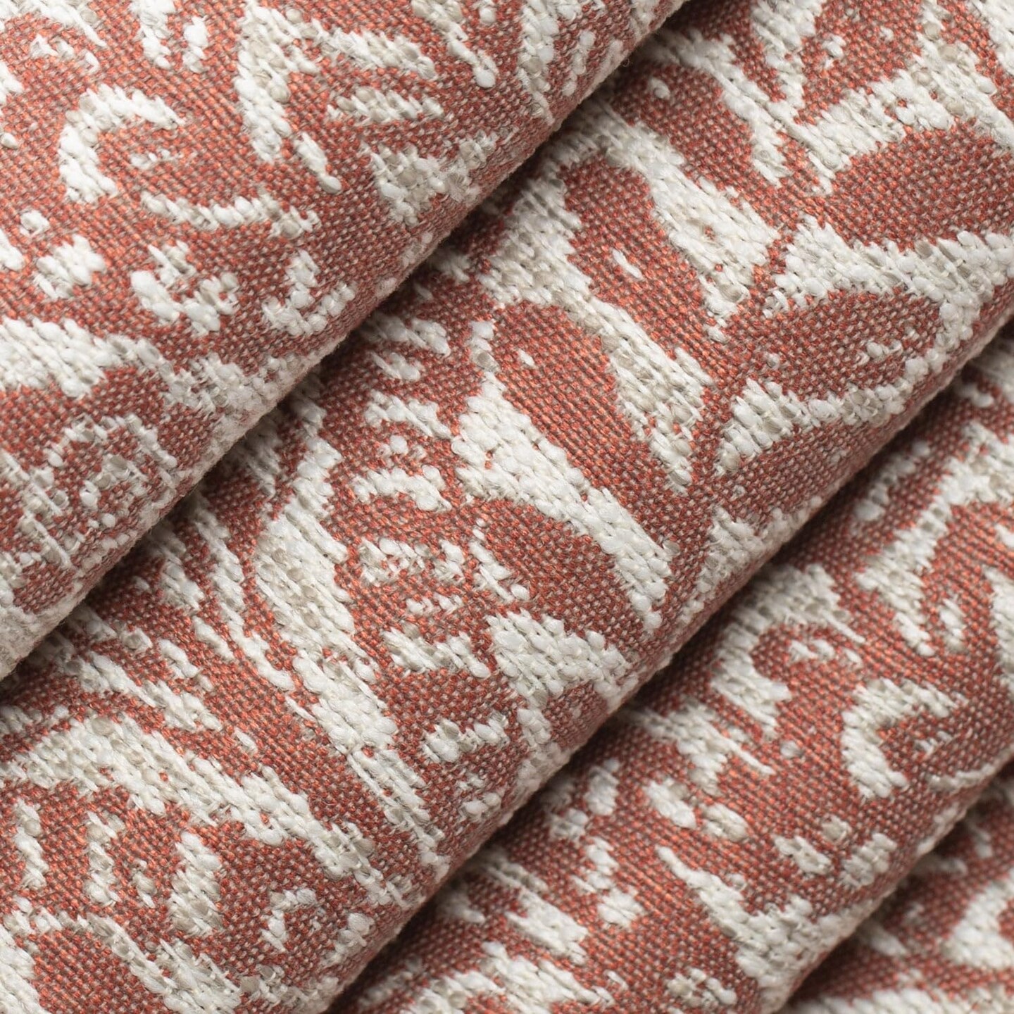 Brown Orange Rust Performance Grade Damask Geometric Woven Pattern Upholstery Fabric by The Yard - SKU: Burma Salmon
