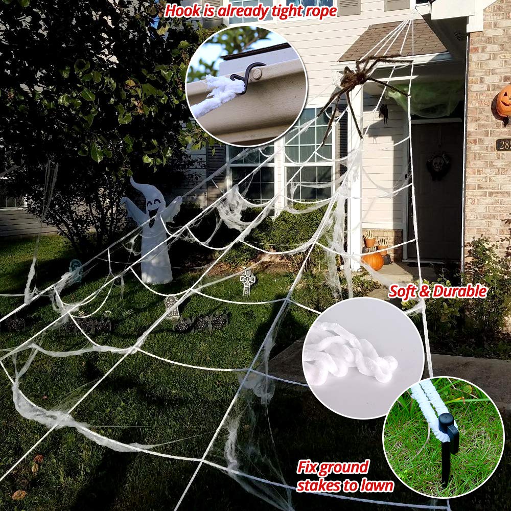 200&#x22; Halloween Spider Web + 59&#x22; Giant Spider Decorations Fake Spiders with Triangular Huge Spiders Web for Indoor Outdoor Halloween Decorations Yard