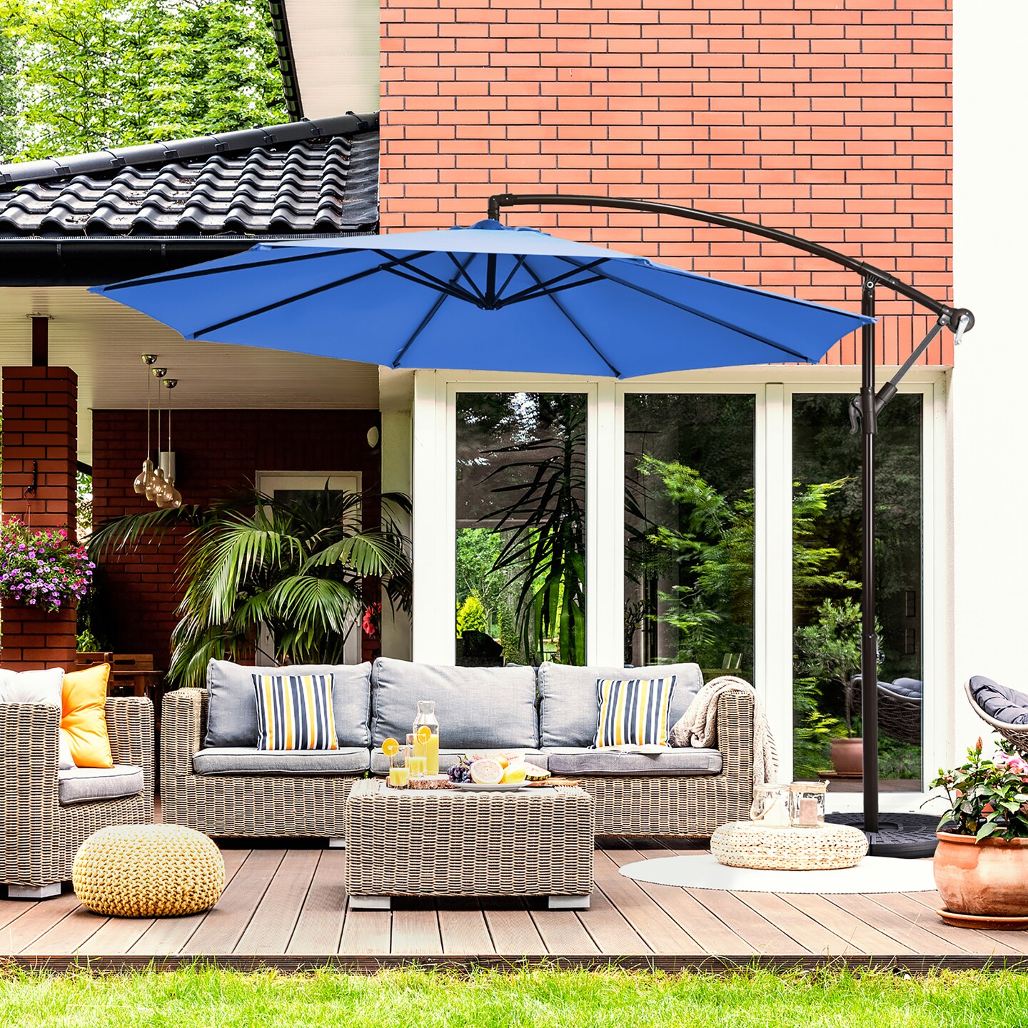 Costway 10FT Patio Offset Hanging Umbrella Easy Tilt Adjustment 8 Ribs Backyard Burgundy\Beige\Tan\Blue