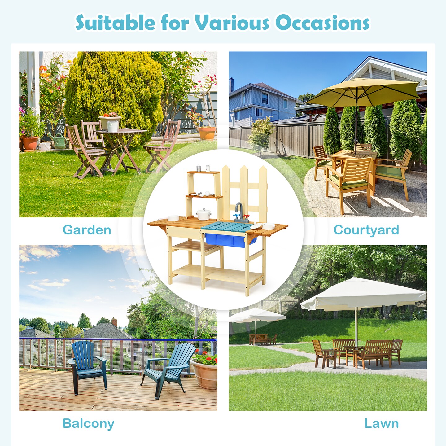 Costway Kid's Wooden Mud Kitchen Pretend Cook Playset Toy For Children