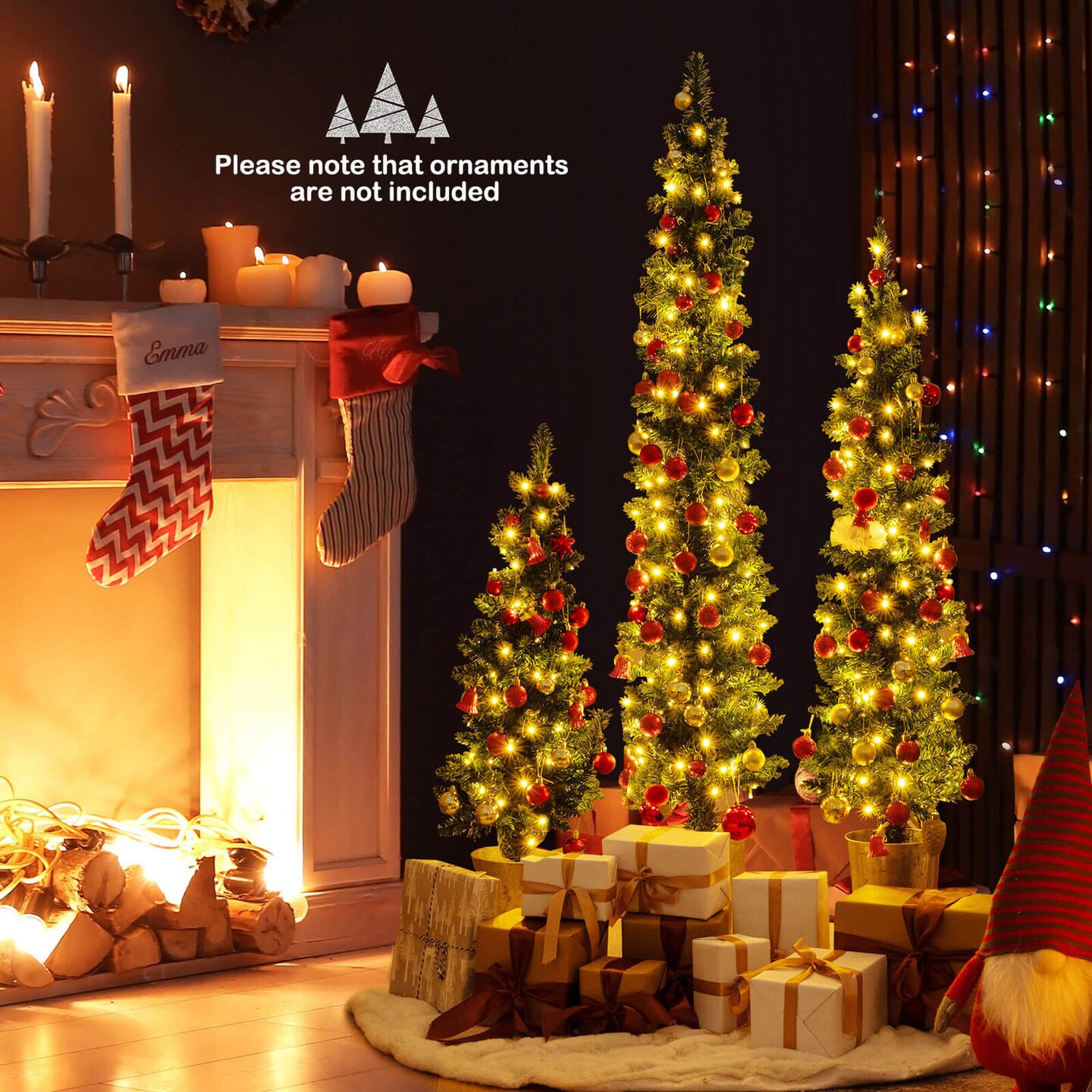 Costway Set of 3 Pre-Lit Artificial Christmas Trees with 423 Branch Tips 3, 4, 5 FT