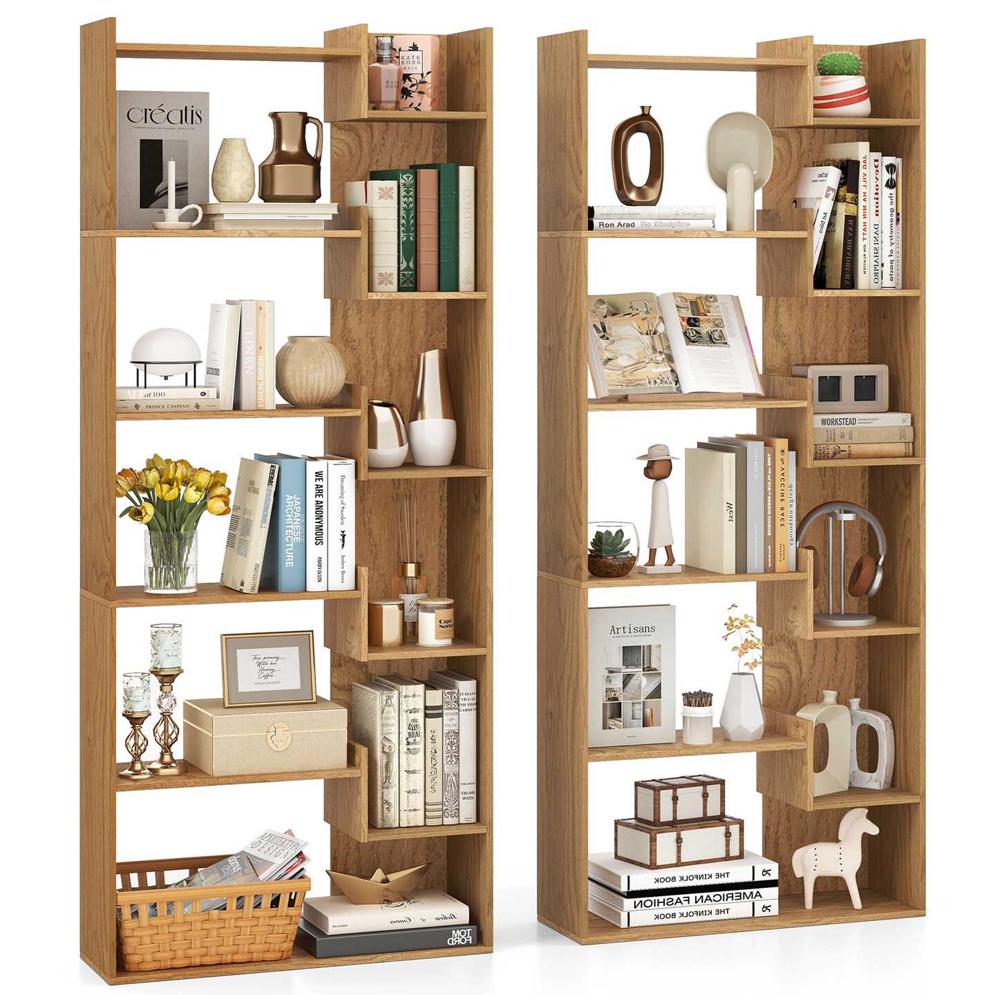 Costway 1/2 PCS 6-tier Bookshelf Tall Display Shelf with 11 Open Shelves 2 Anti-tipping Kits Black/Natural/White