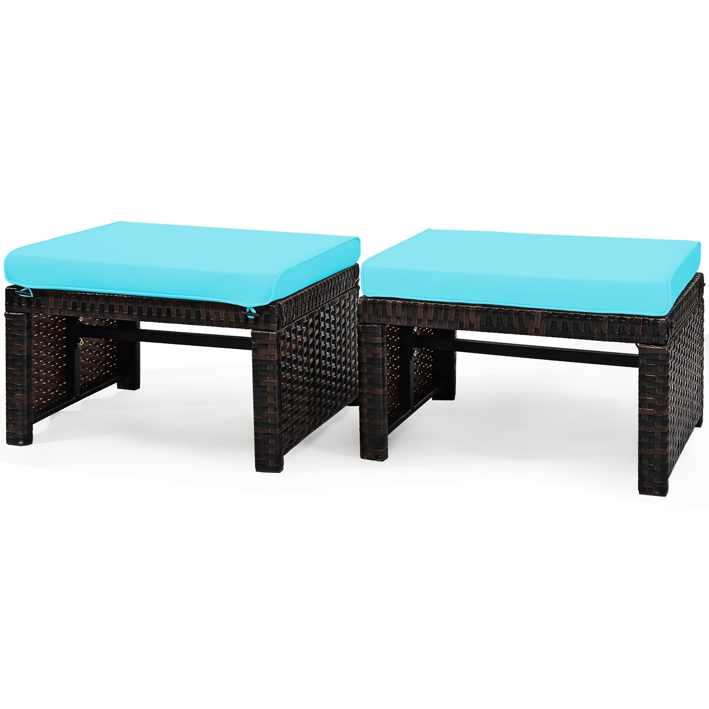 Costway 2PCS Patio Rattan Ottoman Cushioned Seat Foot Rest Furniture Turquoise\Red\White