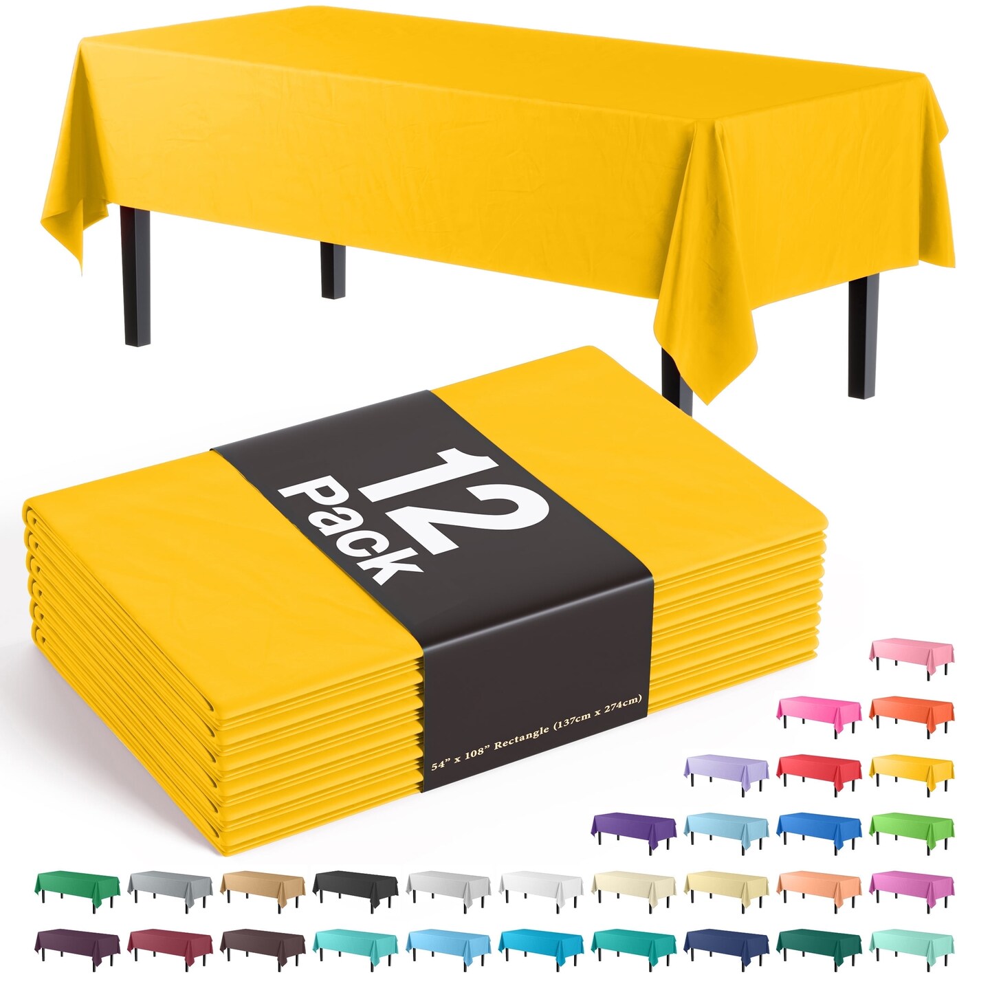 Exquisite 12-Pack Premium Plastic Tablecloth 54in. x 108in. Rectangle Plastic Table Cover
