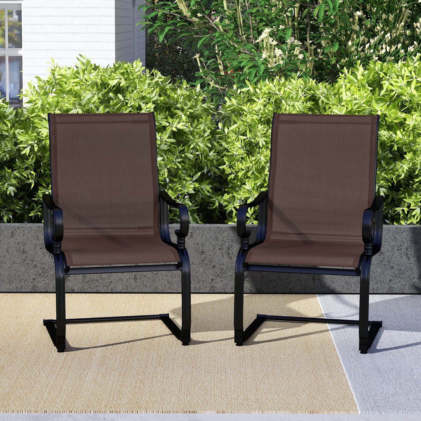 Costway Set of 2 Patio Chairs C-Spring Motion Chairs with Quick-drying & Breathable Fabric Brown/Gray