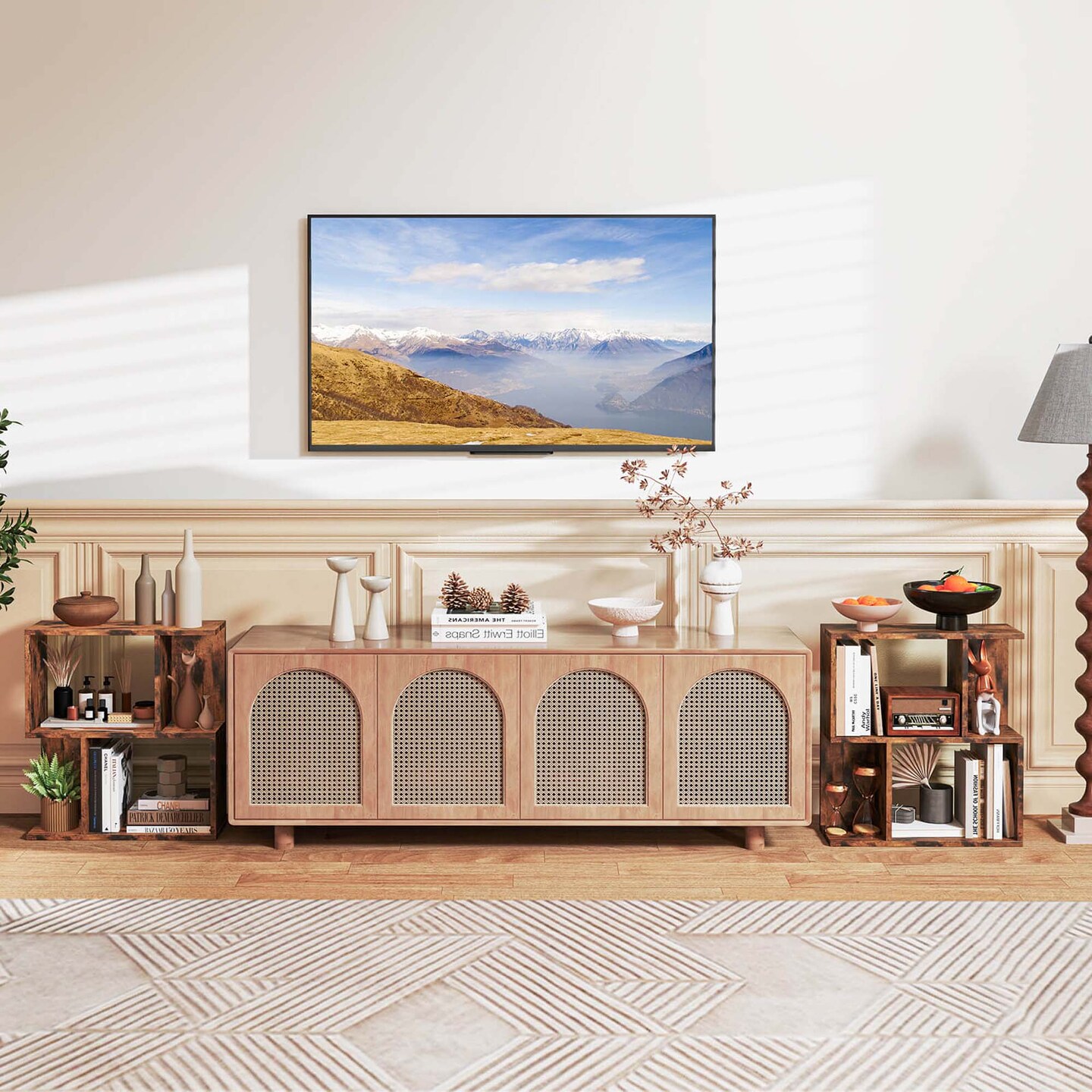 Costway 1/2 PCS 3-Tier Bookshelf Geometric Bookcase Side Table with Open Storage Display Shelf Brown