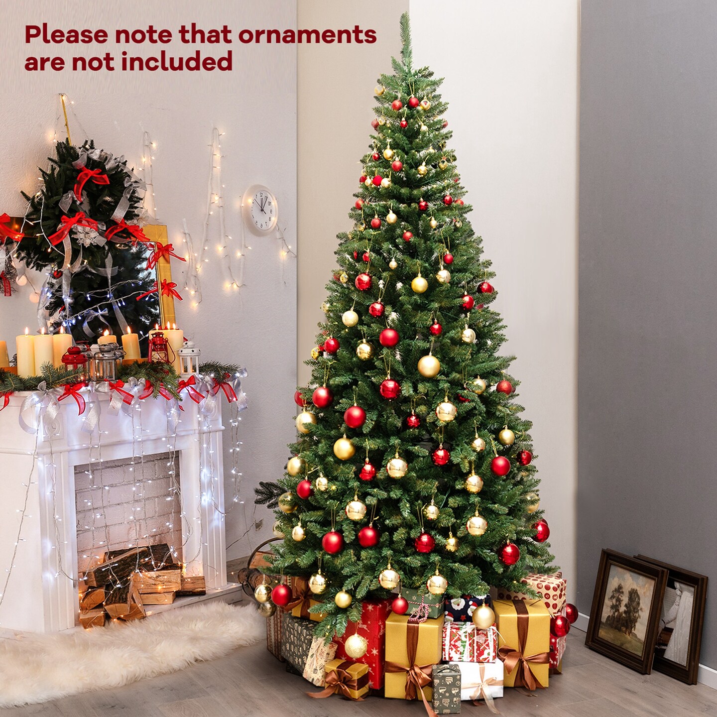 Costway 8 FT Pre-Lit Artificial Christmas Tree with 360 Warm White LED Lights Metal Stand