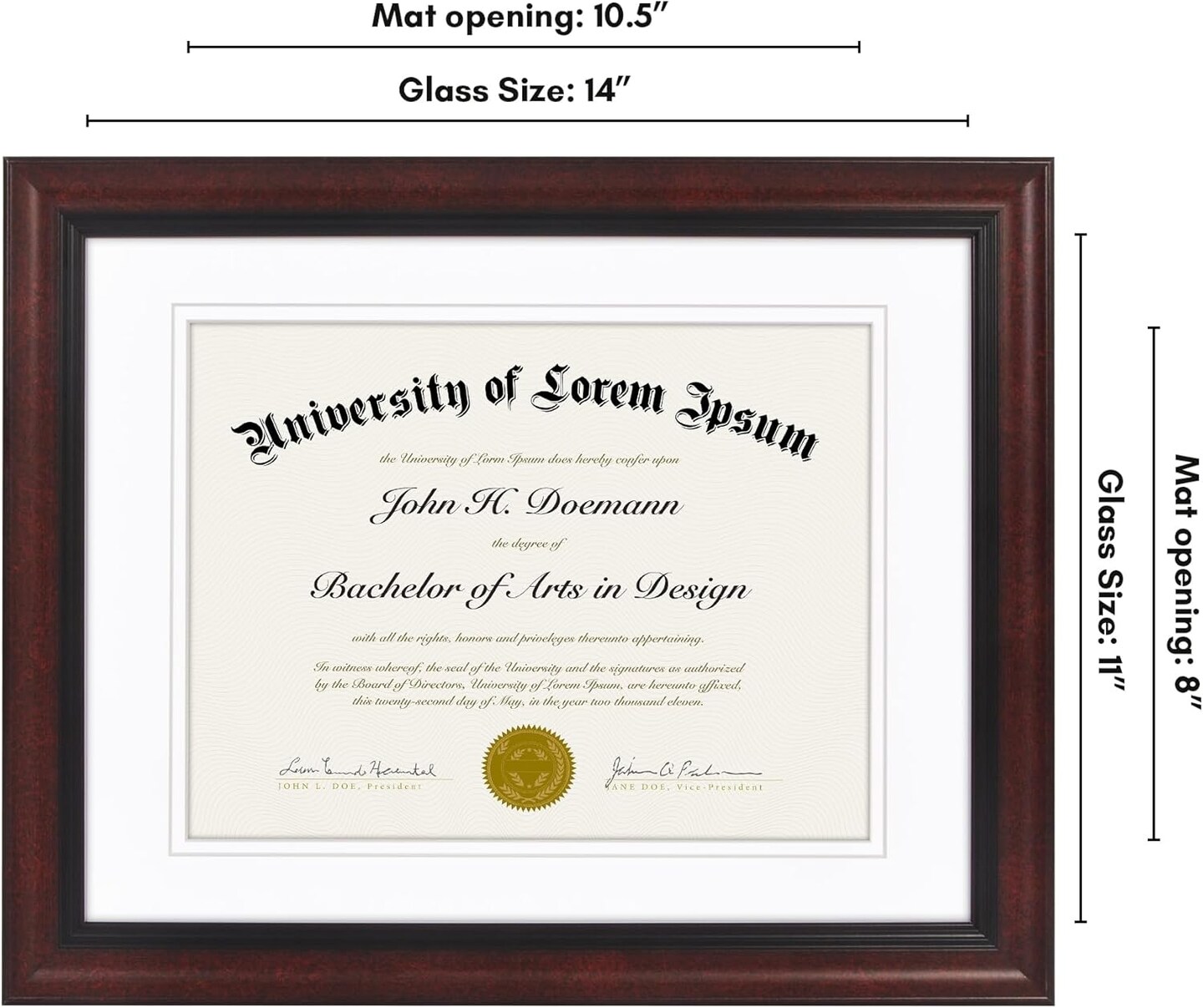 11x14 Diploma Frame - Use as 8.5x11 Certificate Frame or 11x14 Picture Frame Without Mat - Legacy Collection - Black and Mahogany Ornate Frame with Shatter-Resistant Glass, White Mat