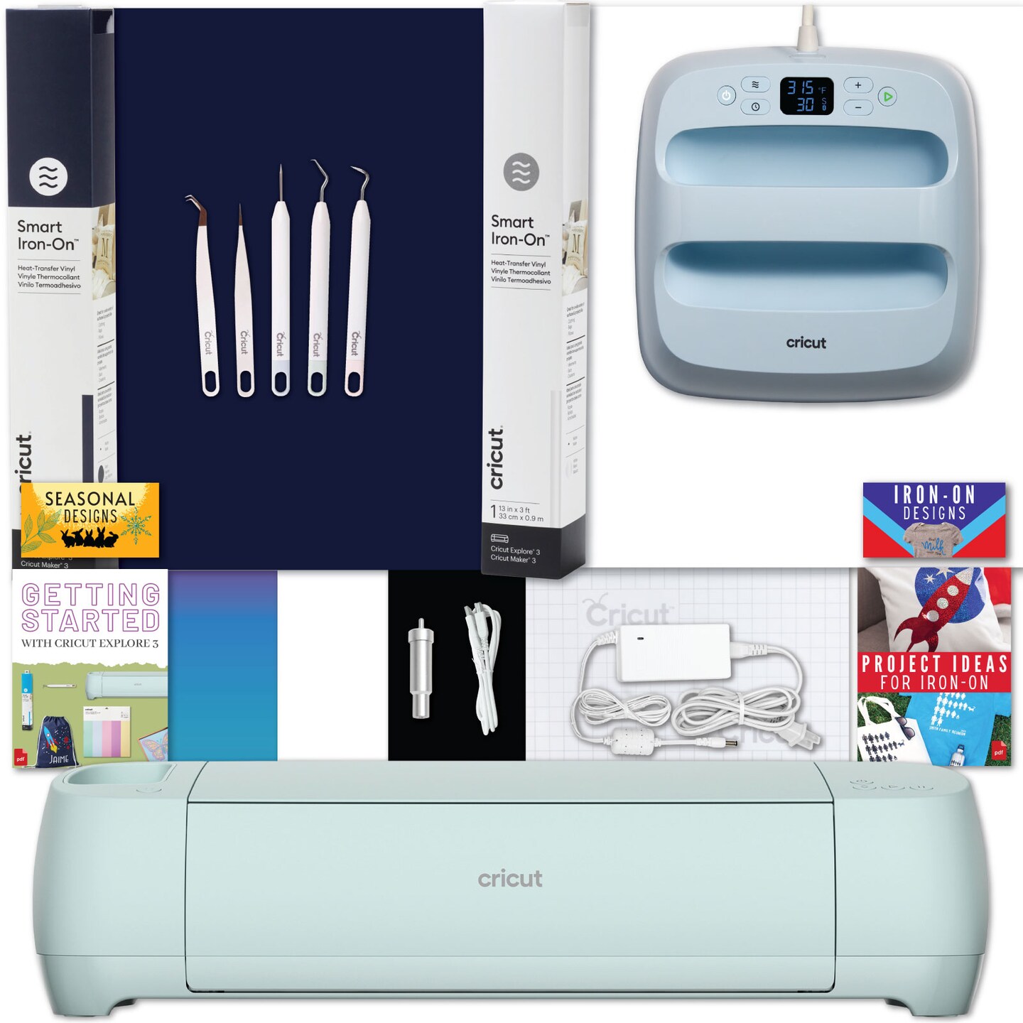 Cricut Explore Air 3 Machine with Cricut EasyPress 3, Smart Vinyl and Smart Iron-On Bundle