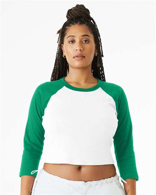 BELLA + CANVAS Women’s Micro Rib Three-Quarter Raglan Baby Tee for Layering Wear & Everyday Comfort