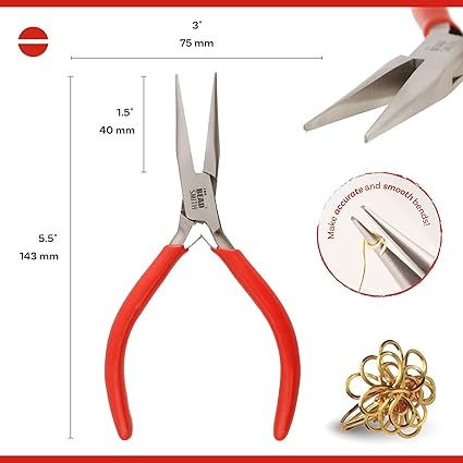 The Beadsmith Long Chain Nose Pliers - Economy Pliers - 5.5 Inches (143 mm) Precision Tool with Spring Action Handle for Jewelry Making, DIY Projects, and Crafting