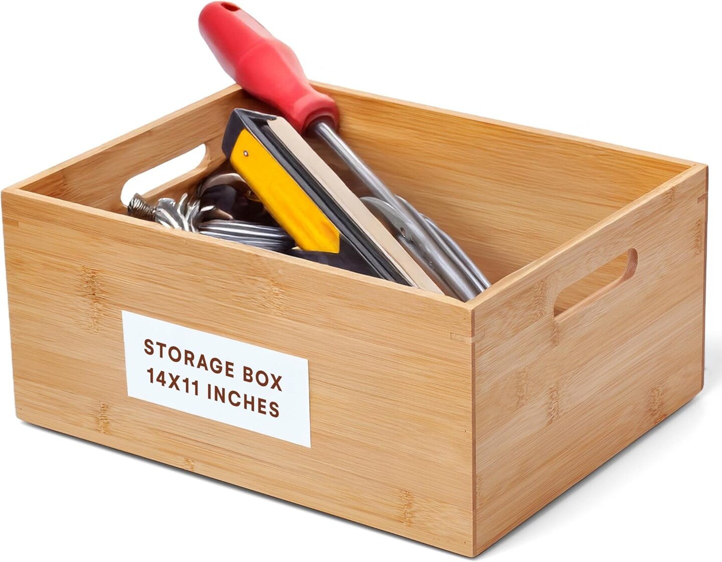 Bamboo Storage Box - Wood Crate - Bamboo Box Storage for Kitchen, Living Room, Office - Arts &#x26; Crafts Container Caddy Basket - Home Decor &#x26; Organization Accessories 14&#x22;L x 11&#x22;W x 6&#x22;H
