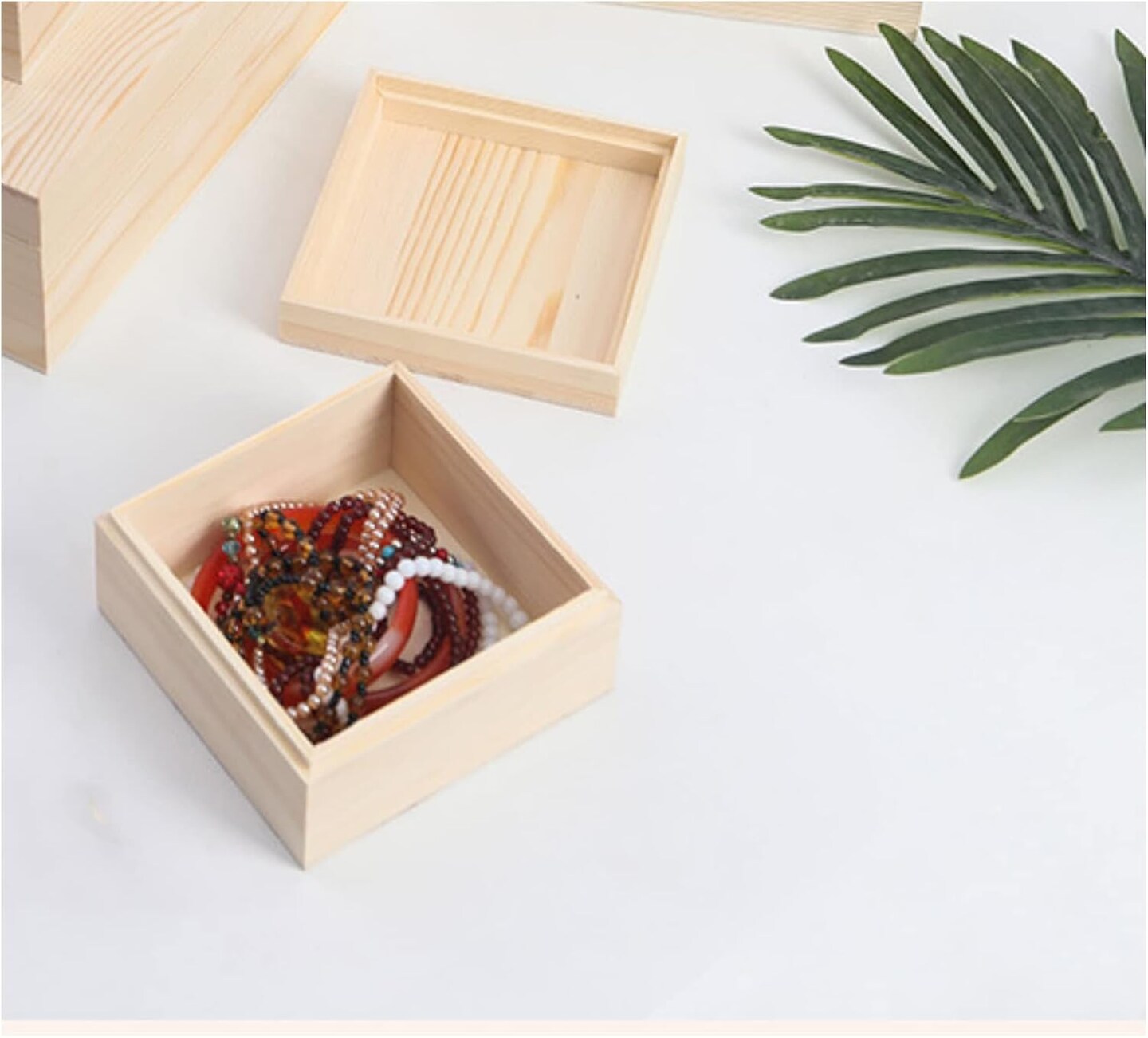 Unfinished Square Wooden Treasure Boxes Decorate Wooden Storage Box Natural DIY Craft Stash Boxes with Cover for Crafts Art Hobbies Home Storage