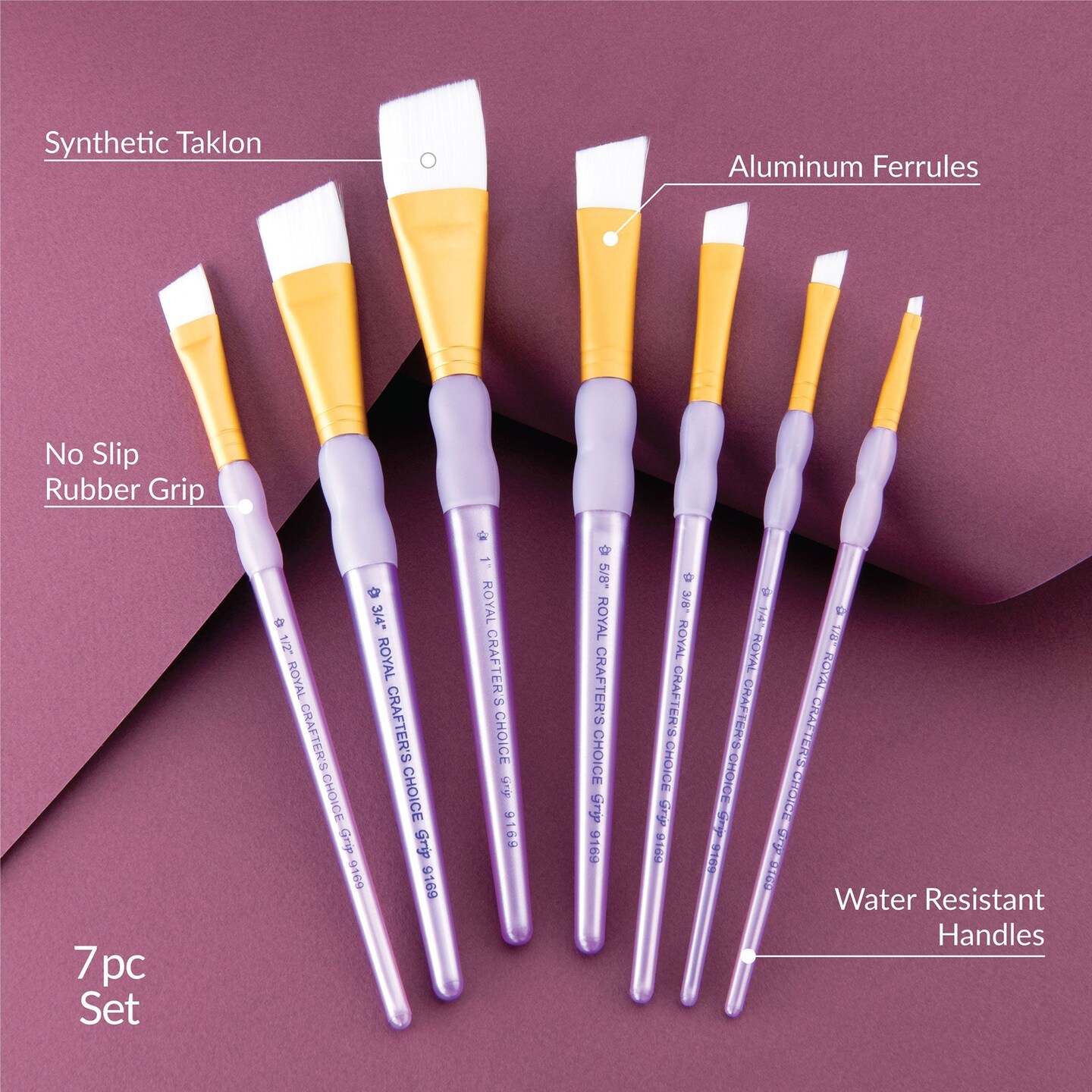 RCC 308 | Crafter's Choice™ 7pc White Taklon Angular Brush Set