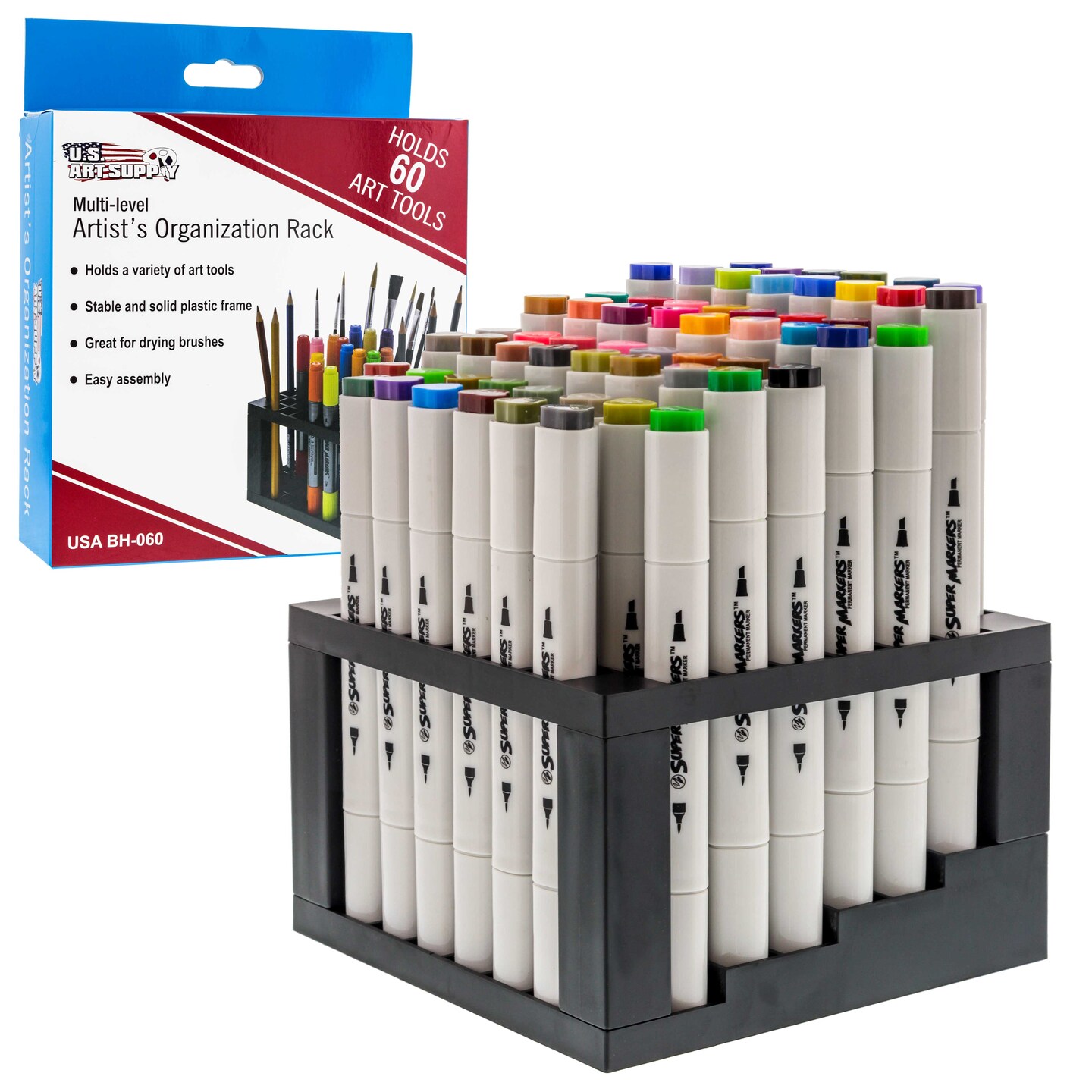 60 Slot Marker Organizer &#x26; Paint Brush Holder &#xE2;&#x20AC;&#x201C; Multi-Level Marker Storage, Pens, Brushes, Colored Pencils