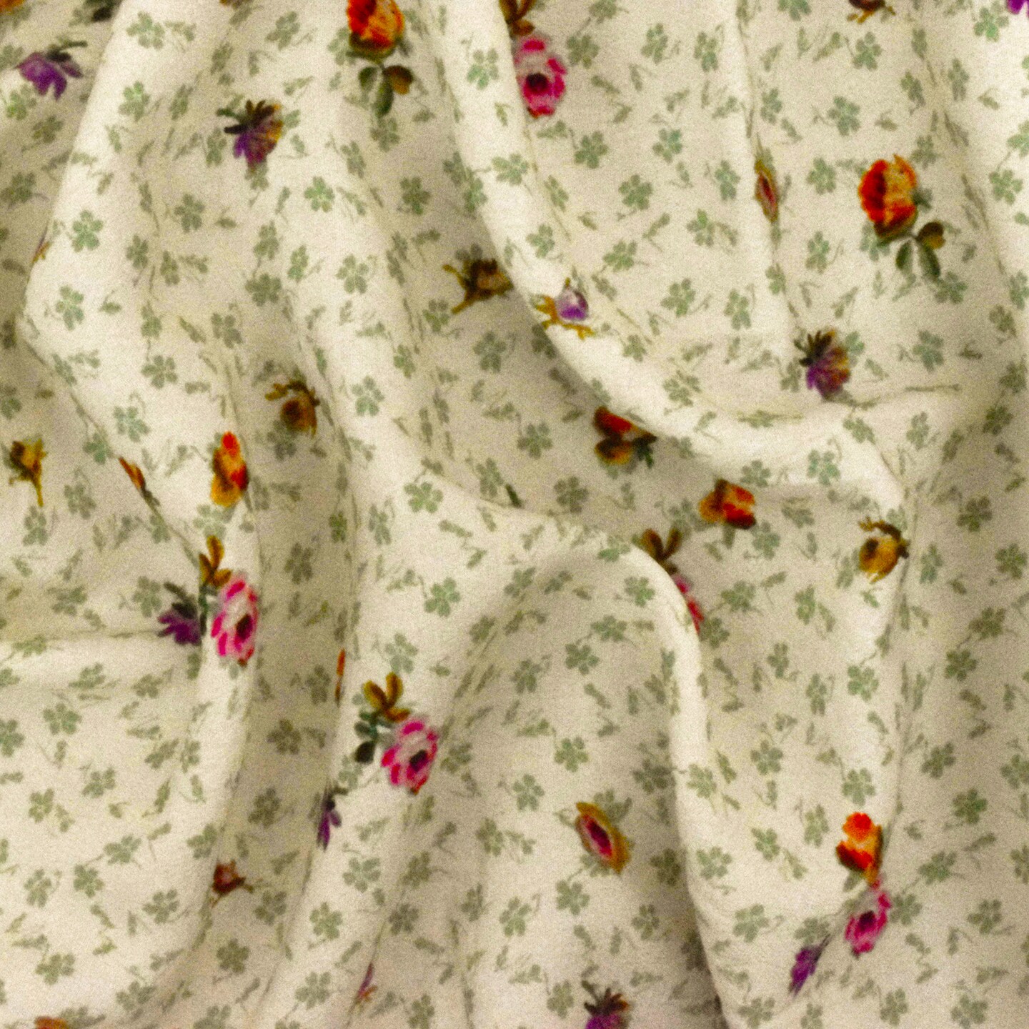 Beige-Sage-Multi Famous Designer Floral Printed Viscose Crepe Faille Fabric By the Yard