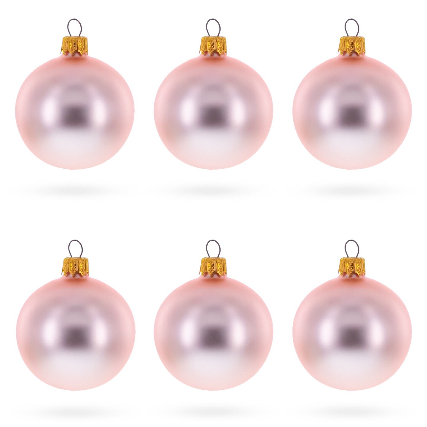 Set of 6 Matte Metallic Pink Glass Ball Christmas Ornaments 2.4 Inches
