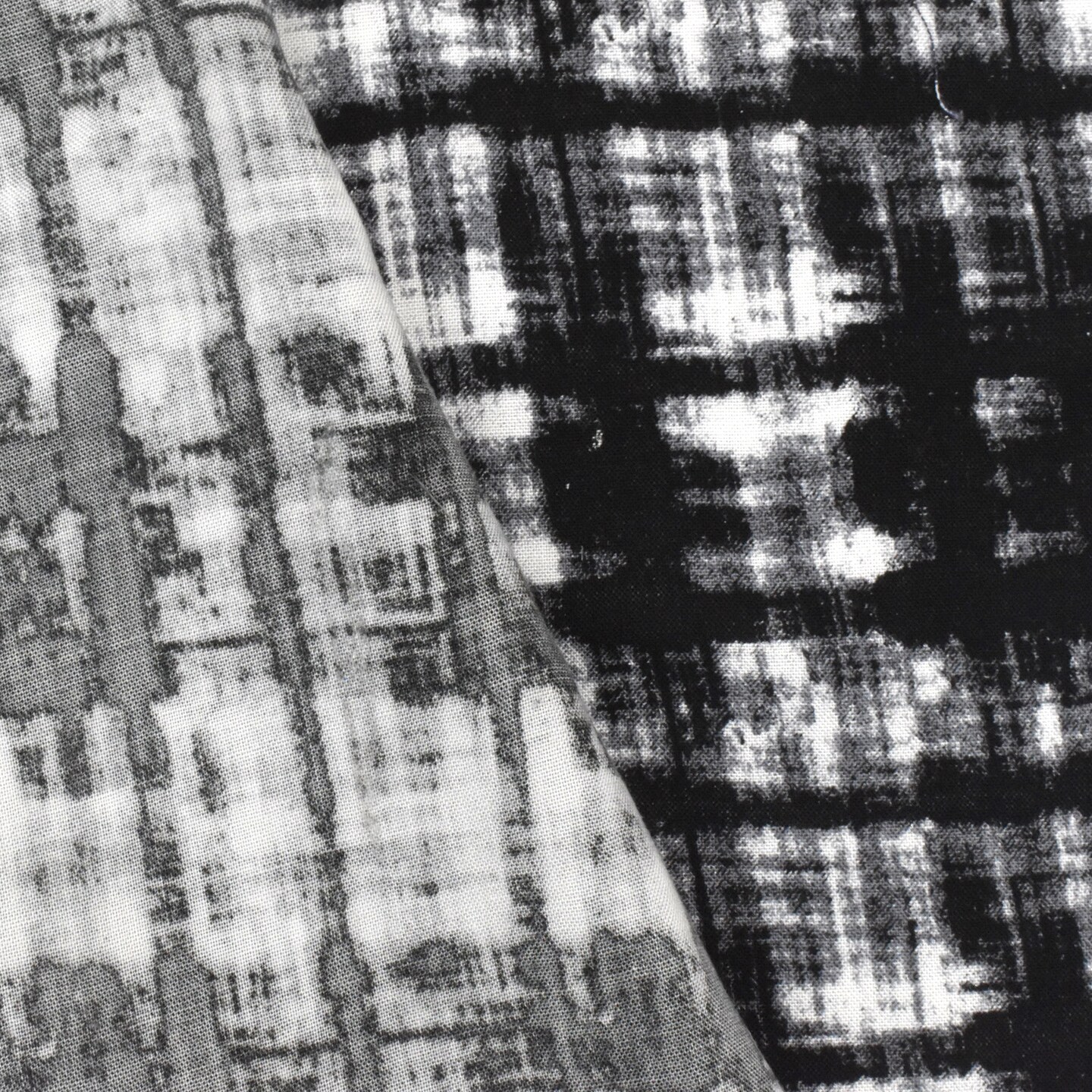 Black-White-Gray Abstract Cross Hatch Printed Challis Fabric By the Yard