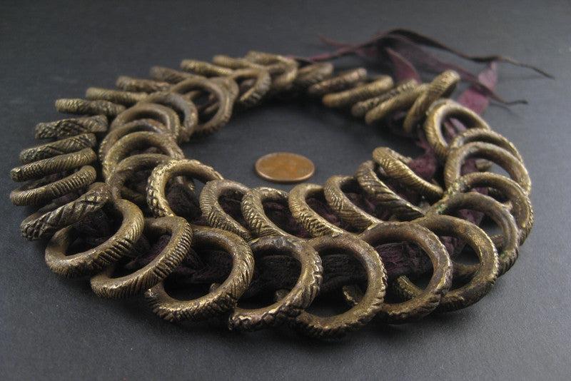 The Bead Chest Antique Brass Money Belt 25mm Ghana African Ring Large Hole 30-36 Inch Strand Handmade
