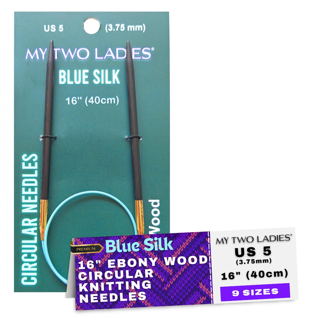 Blue Silk | 16" Circular Knitting Needles | Ebony | 9 Sizes