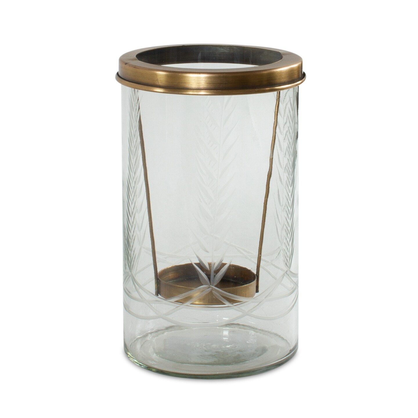 Melrose Etched Glass Candle Holder - 8.5&#x22; - Clear and Bronze