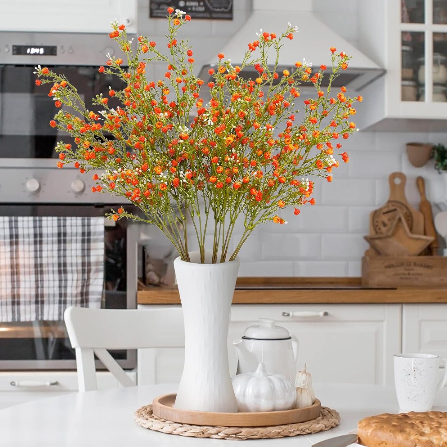 Babys Breath Artificial Flowers, 3 Pcs Fake Baby Breath Flowers Artificial Bulk, 27.5&#x2019;&#x2019; Long Stem Faux Gypsophila Flowers for Floral Arrangement Party Centerpieces Table Home Decor (Orange)