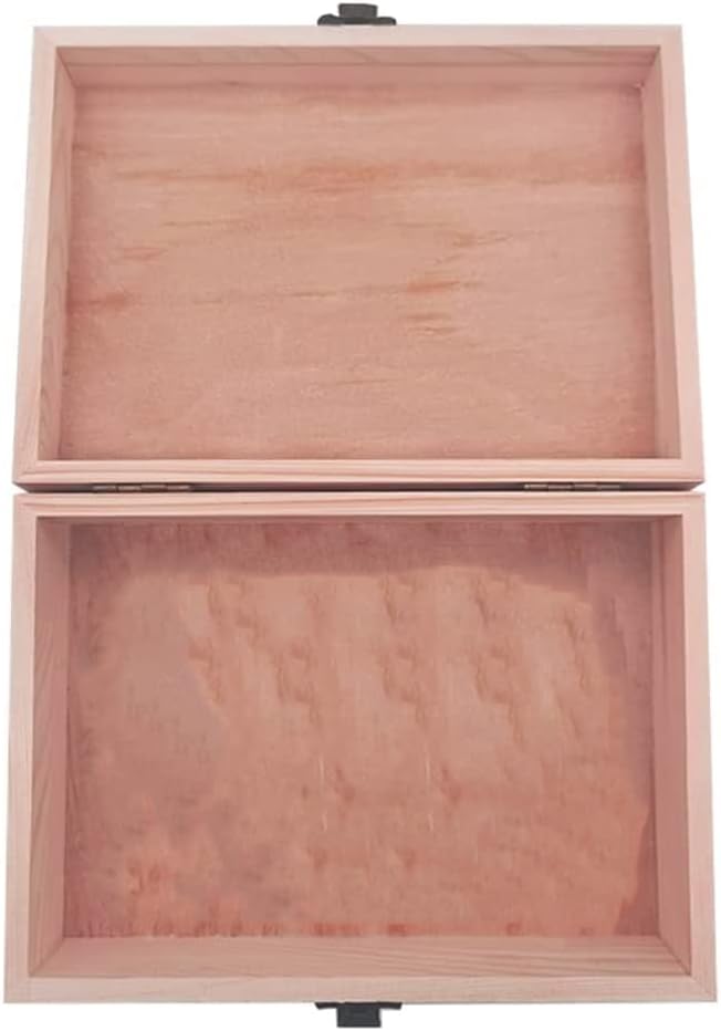 Unfinished Pine Wood Box - Large Wooden Boxes with Hinged Lid for Craft, DIY, Hobbies, Jewelry, Home Storage, 8 x 6 x 3 inch